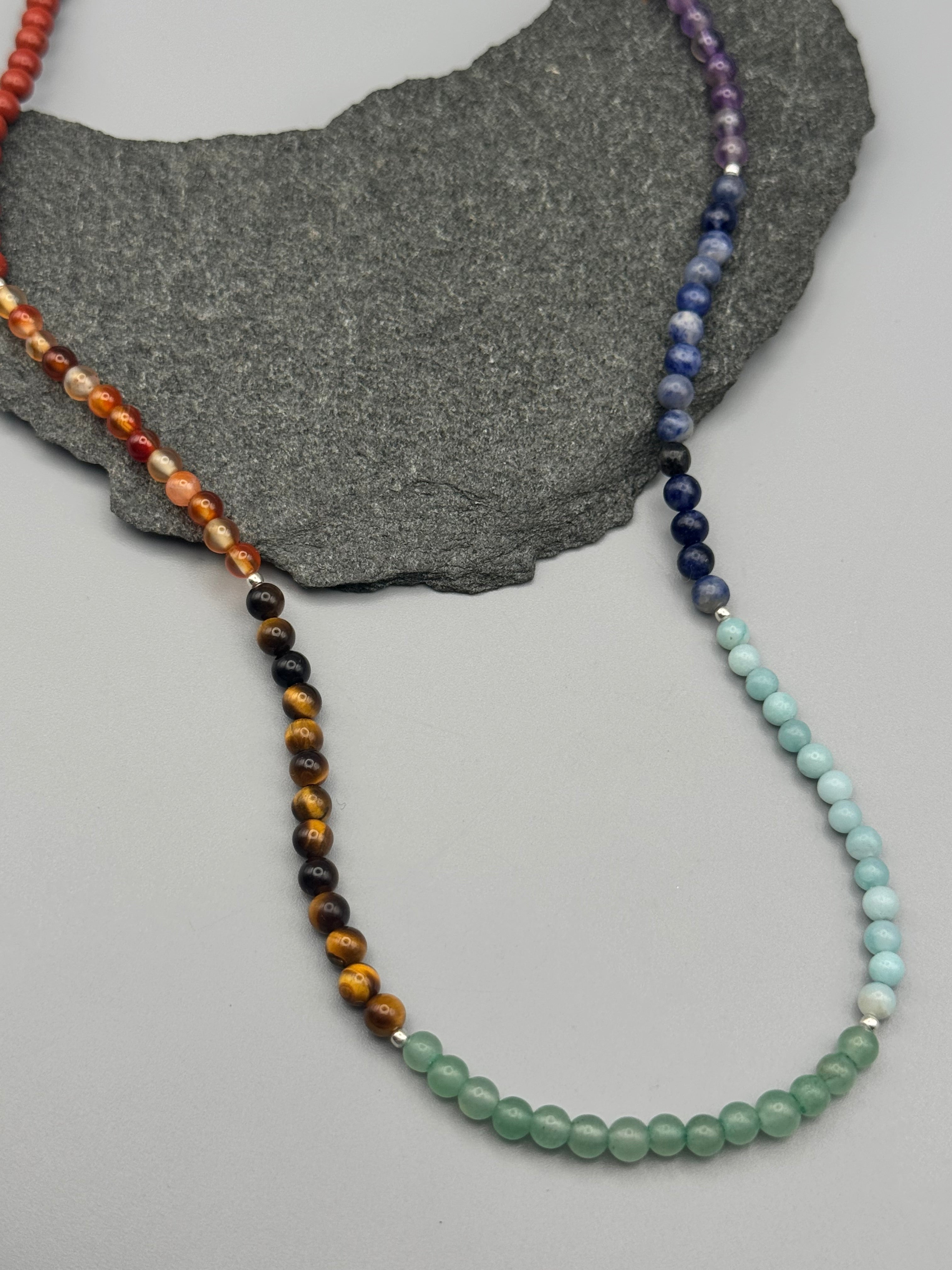 •MULTI-STONE STRAND• silver beaded necklace (25.5" long)