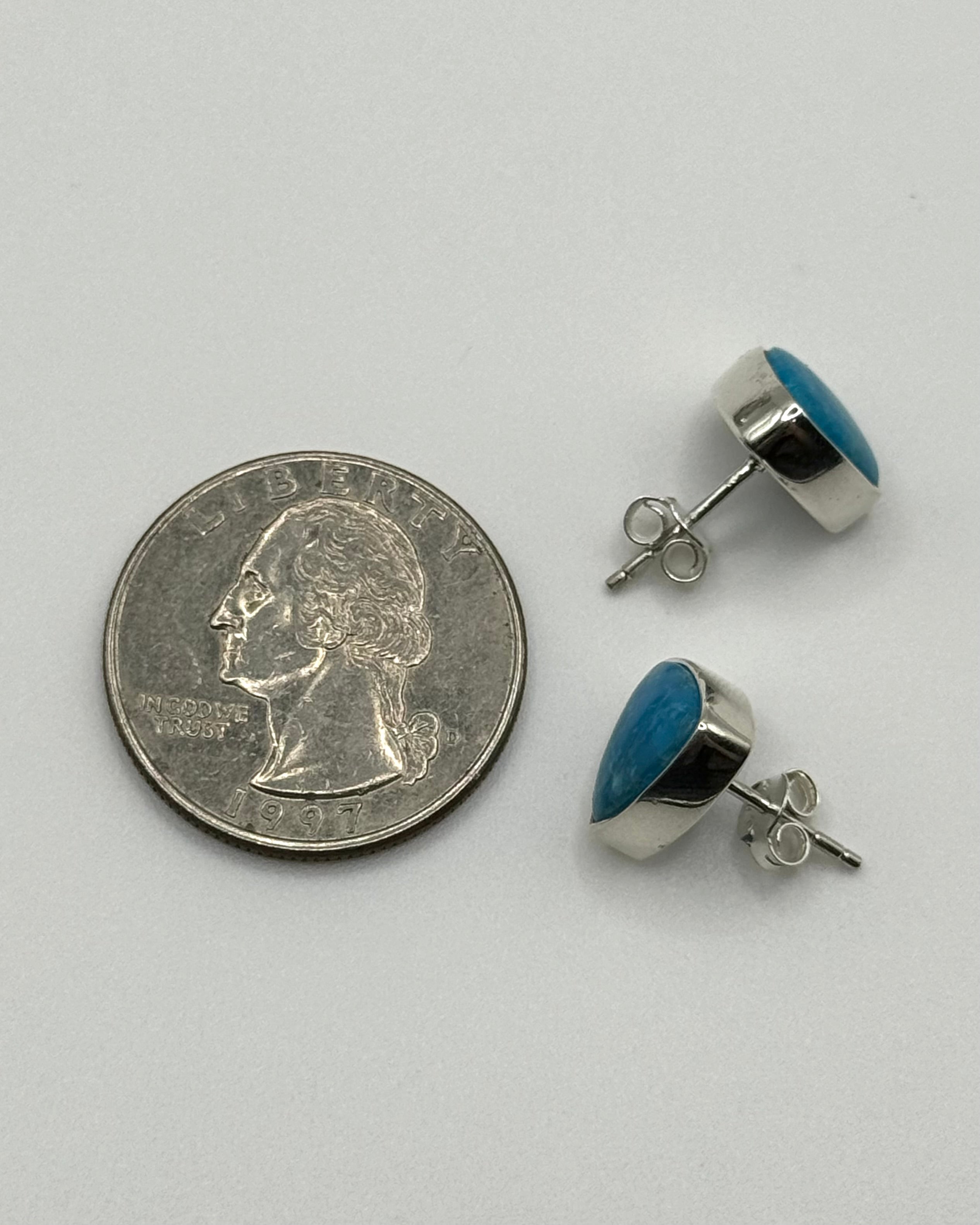 •TURQUOISE - SOFT TRIANGLE• silver bezel set stud earrings