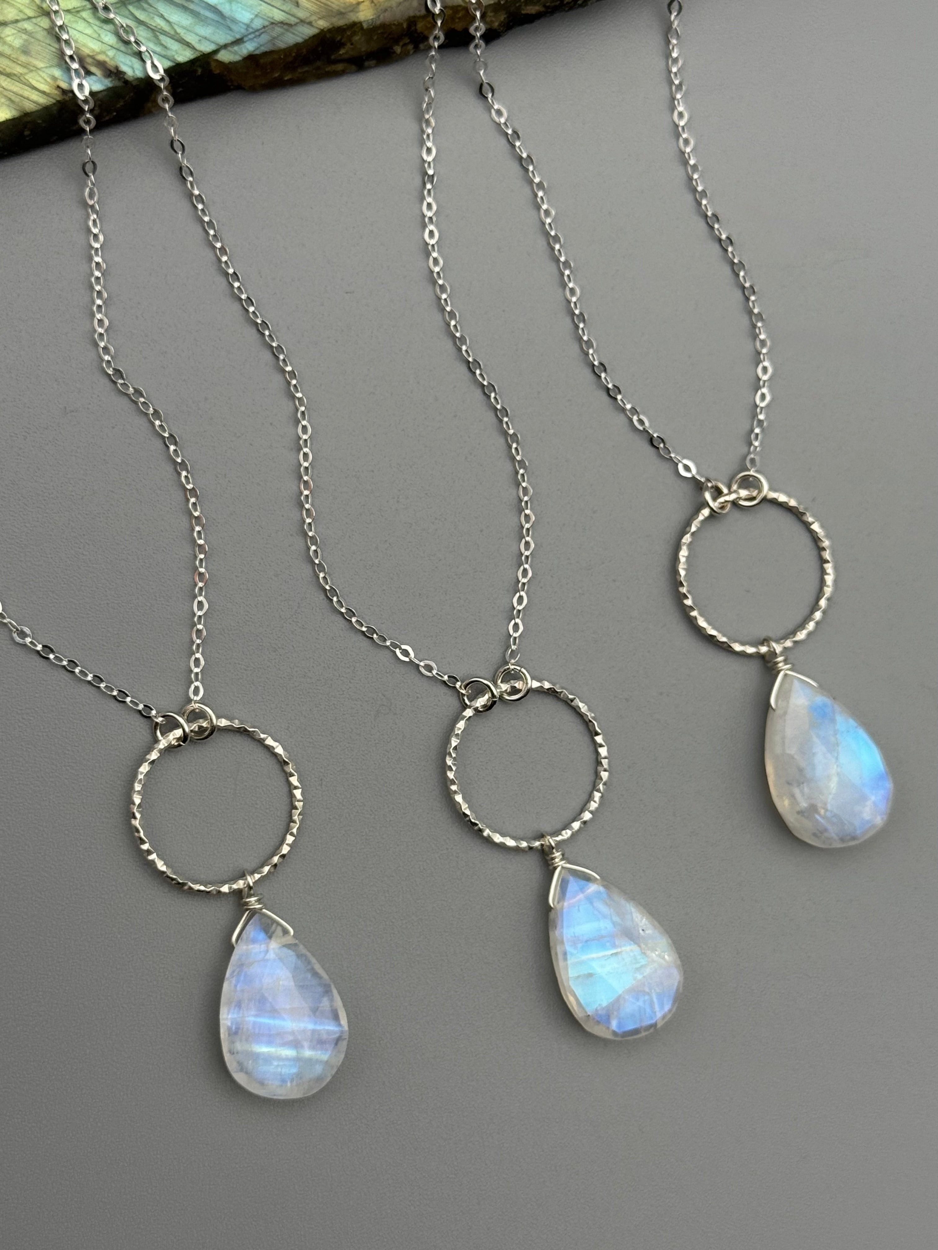 •LUNA• rainbow moonstone + silver necklace (various lengths)