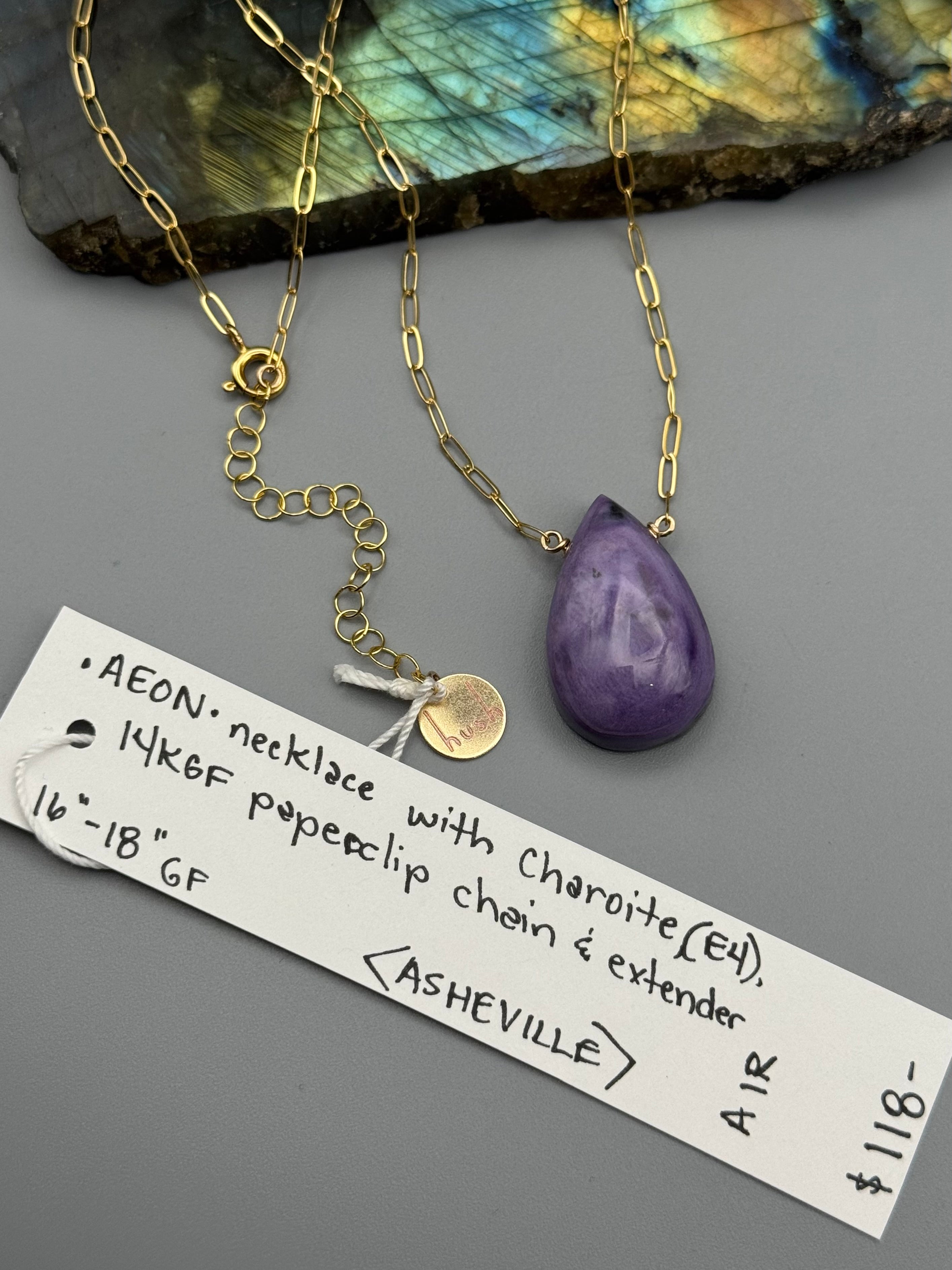 •AEON• charoite tear + gold necklace (16"-18" long)