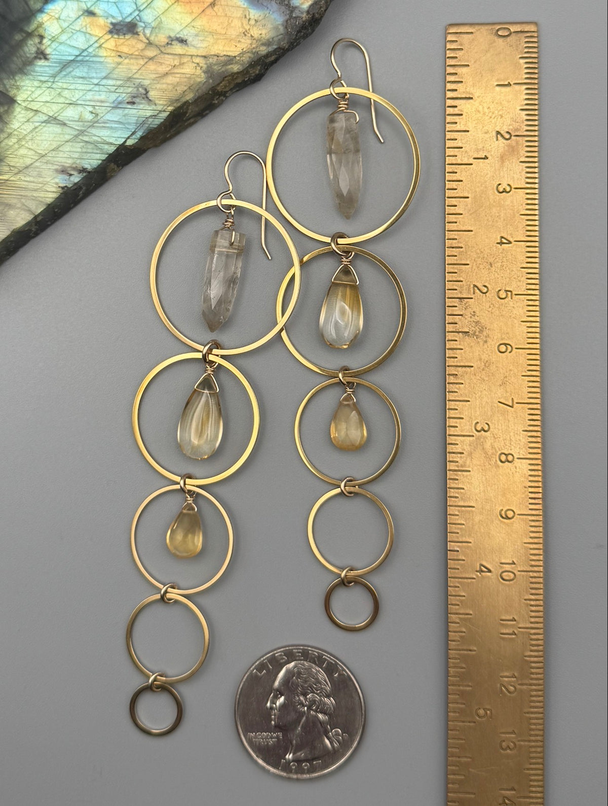 •TEN OF CUPS• rutilated quartz + citrine gold earrings
