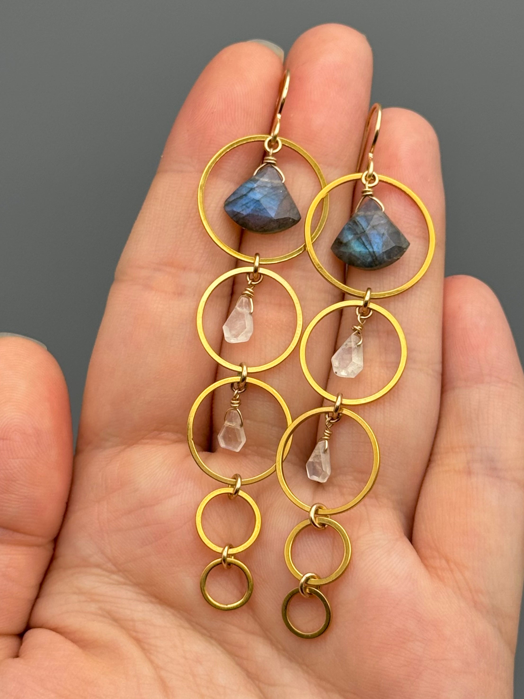 •10 OF CUPS• labradorite + rainbow moonstone gold earrings