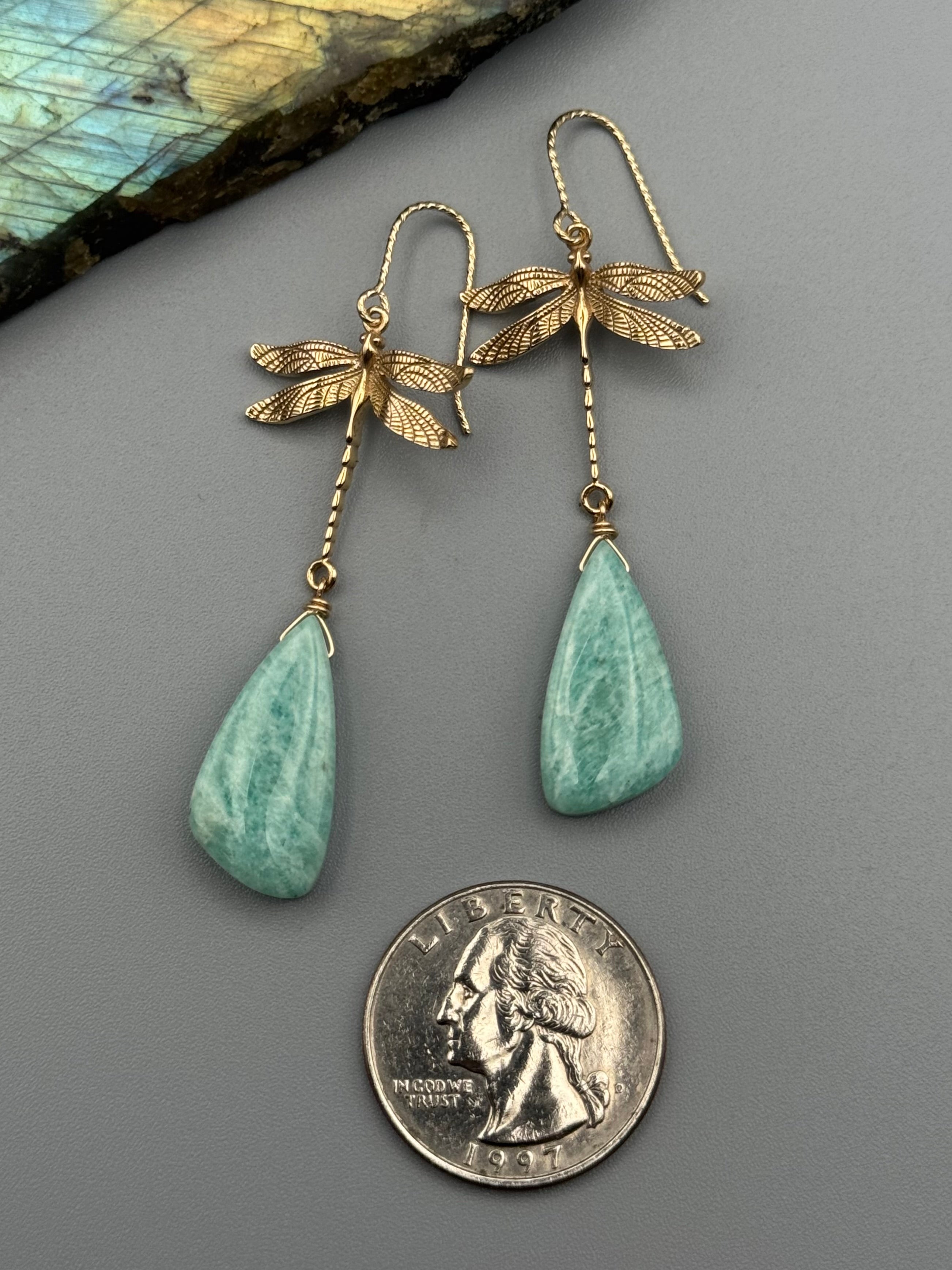 •ODONATA• amazonite wing + gold earrings