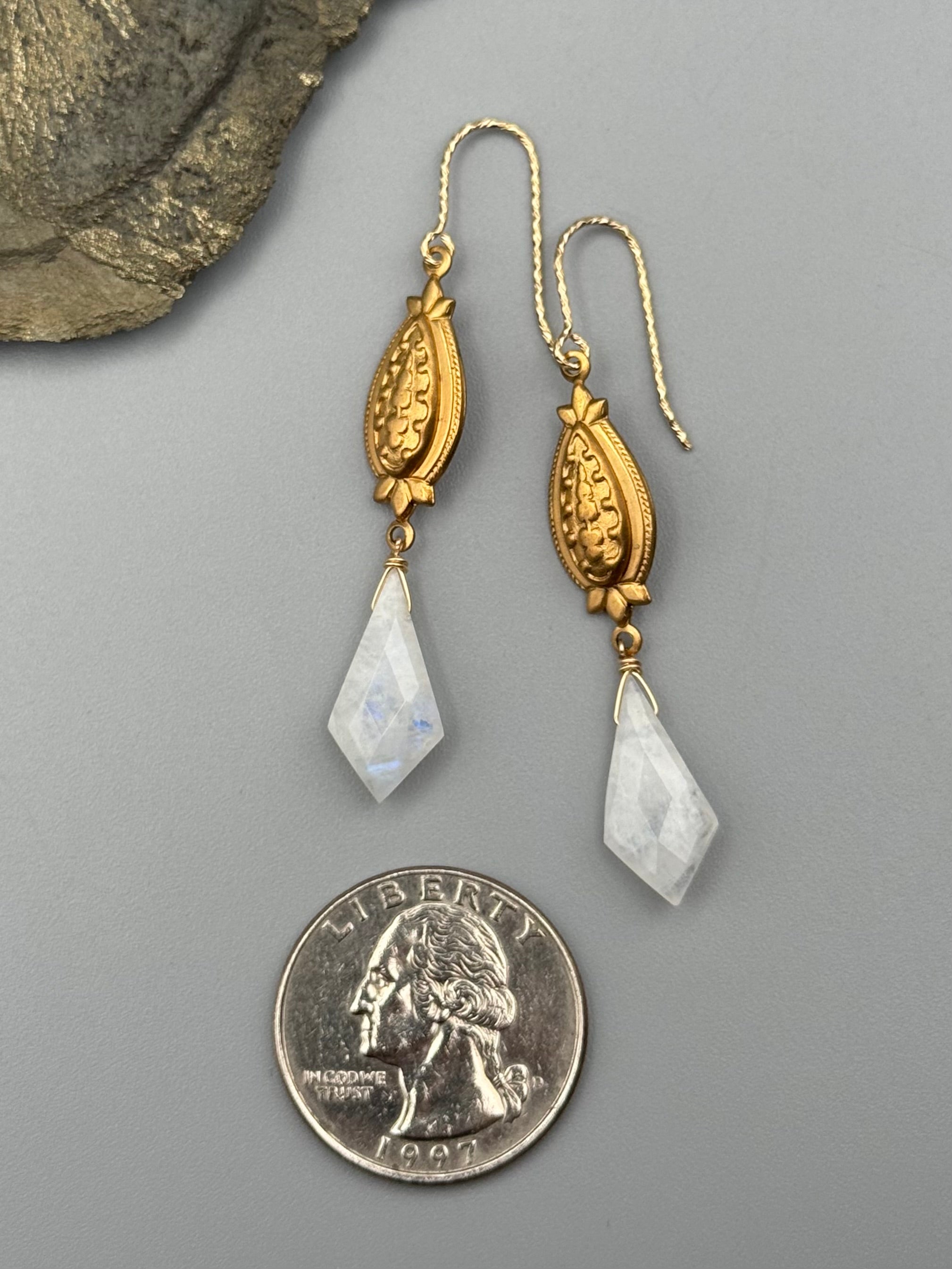 •CONTESSA• rainbow moonstone kite + gold earrings