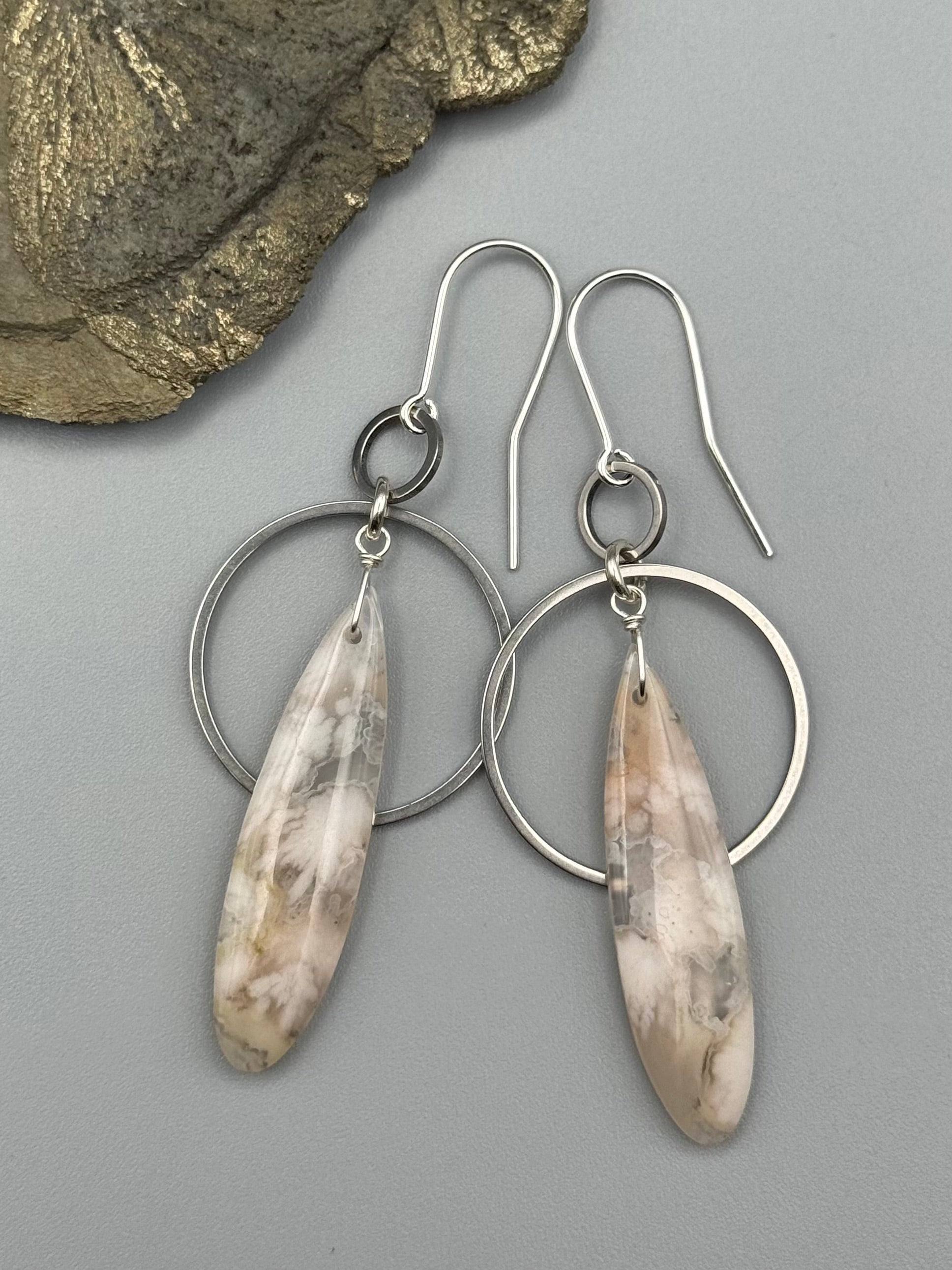 •EQUA-ORBIT• cherry blossom agate + silver earrings