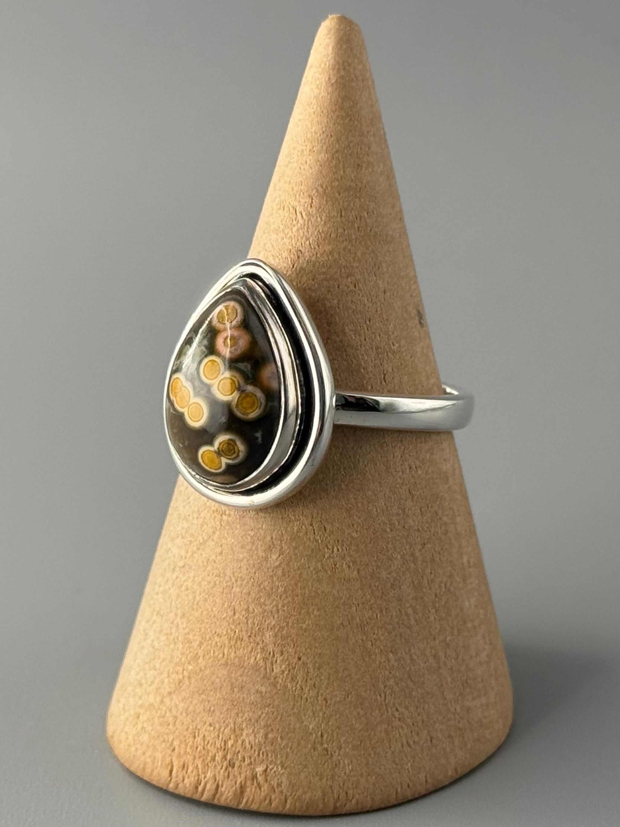 •OCEAN JASPER - SMALL TEAR• double bezel silver ring (size 8)