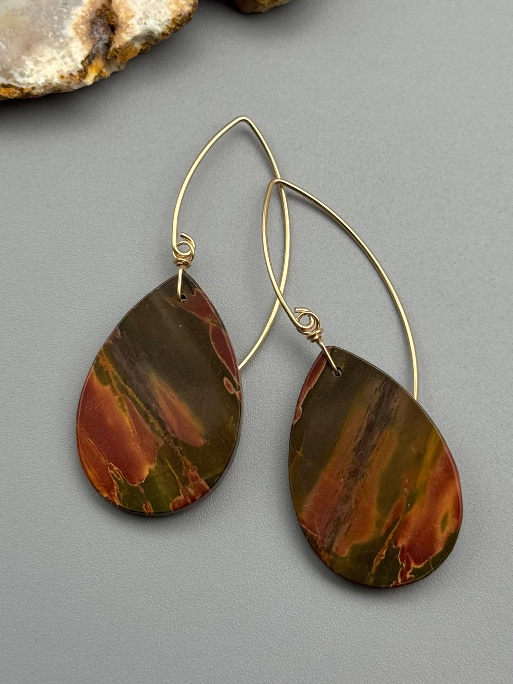 •STRAY• red creek jasper tear + gold earrings