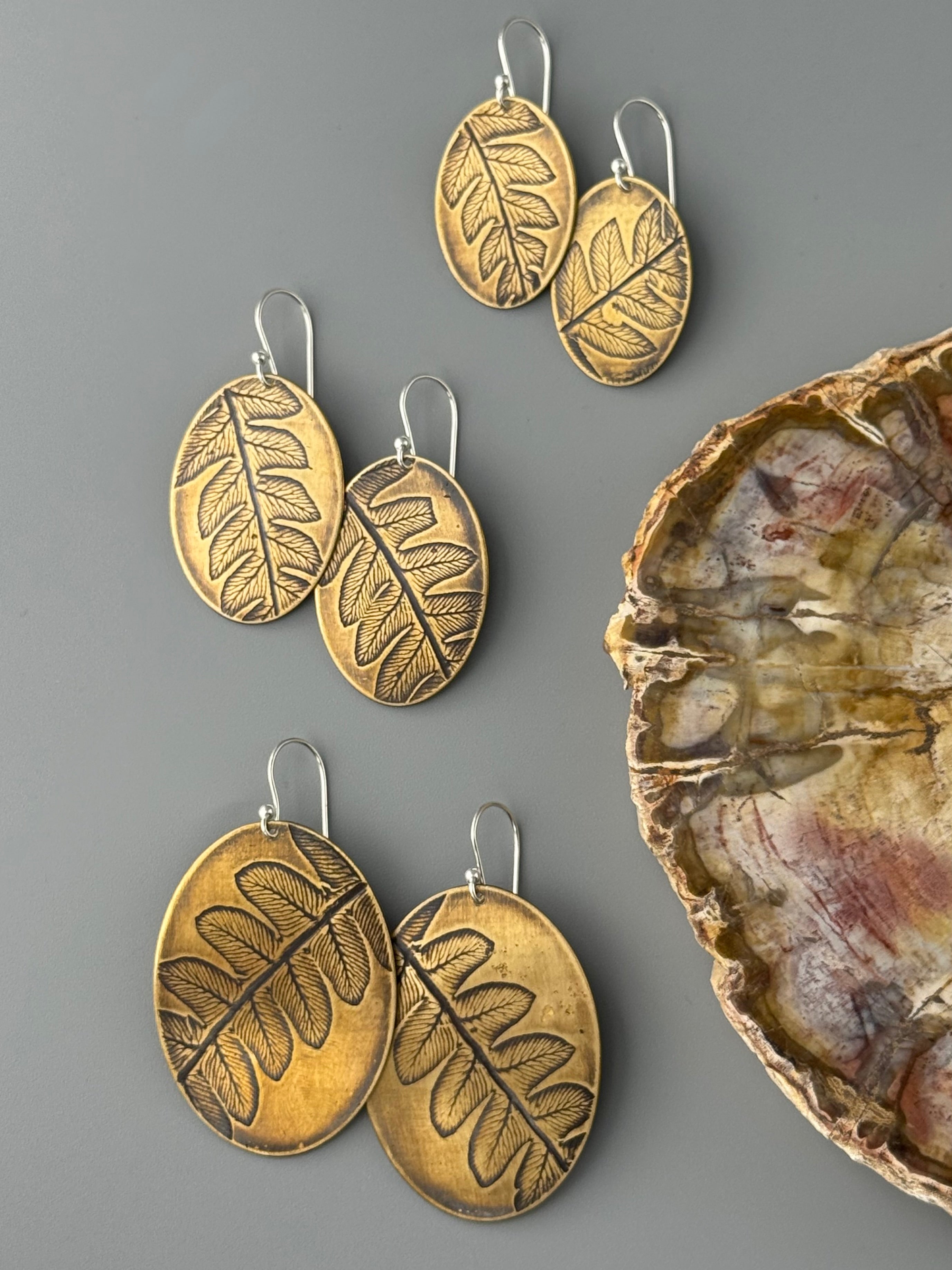 •FERN OVOID• mixed metal dangle earrings