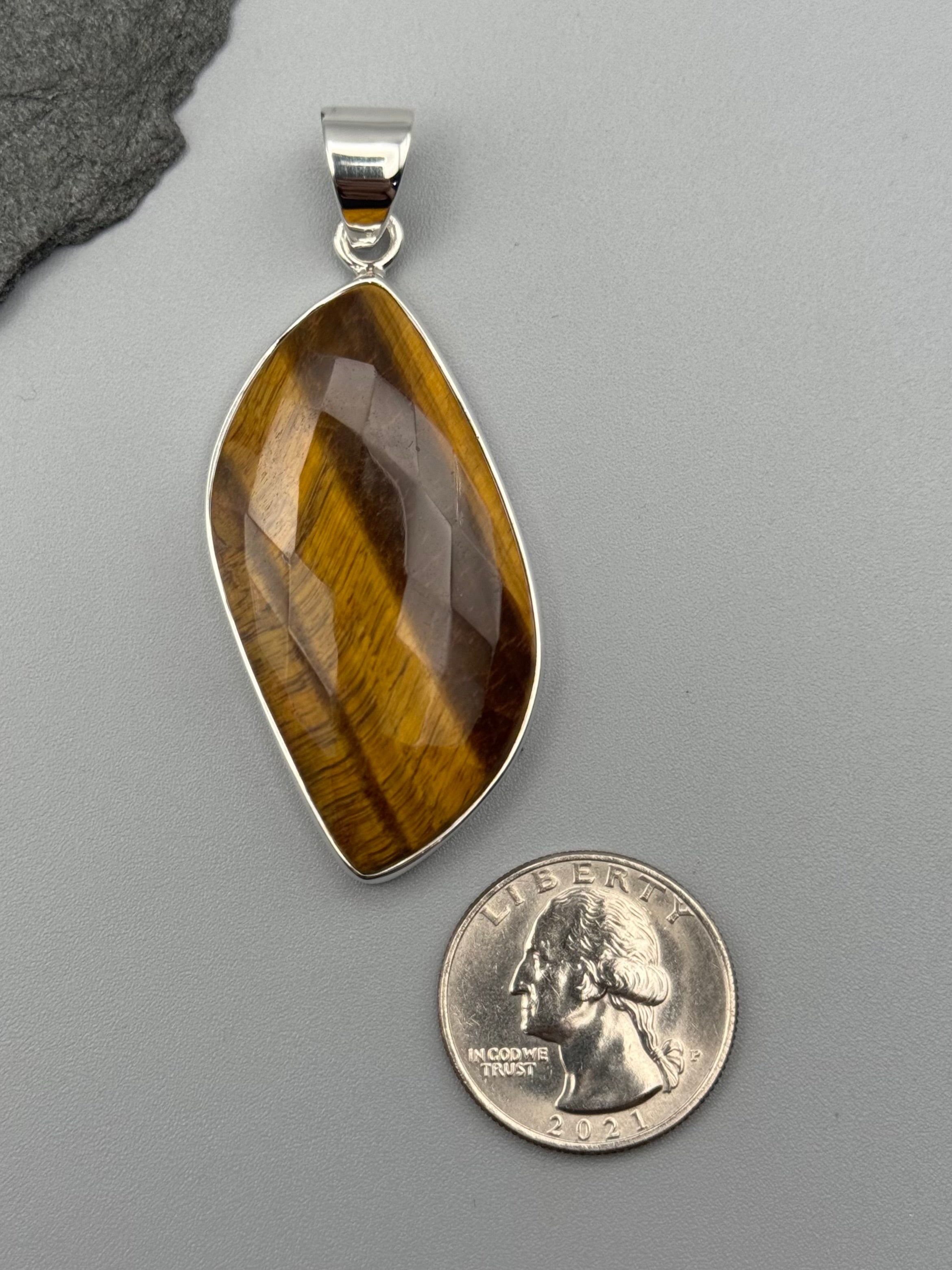 •TIGER EYE - FACETED PARTRIDGE• sterling silver pendant
