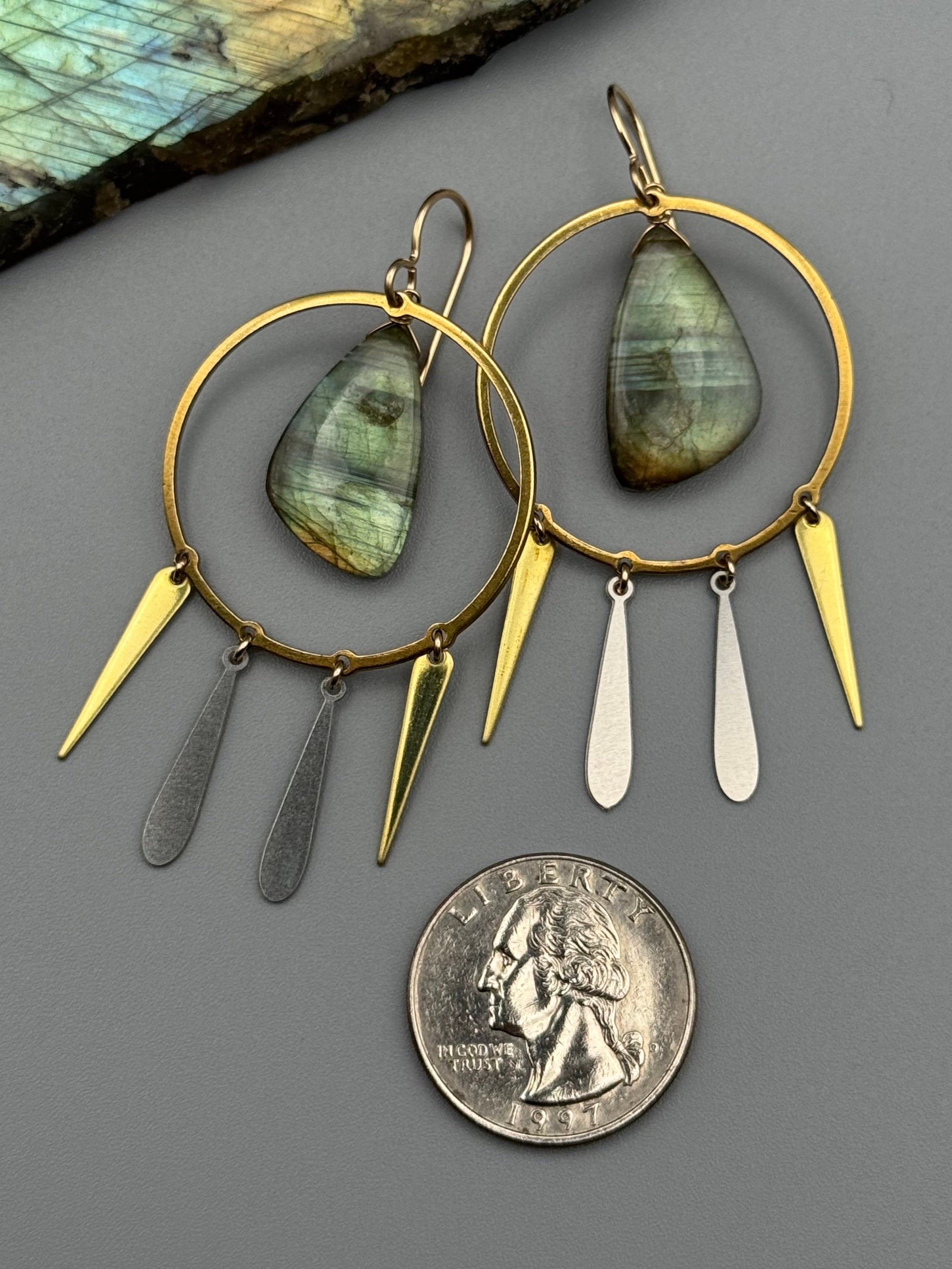•RAIN DANCE• labradorite wing + mixed metal earrings