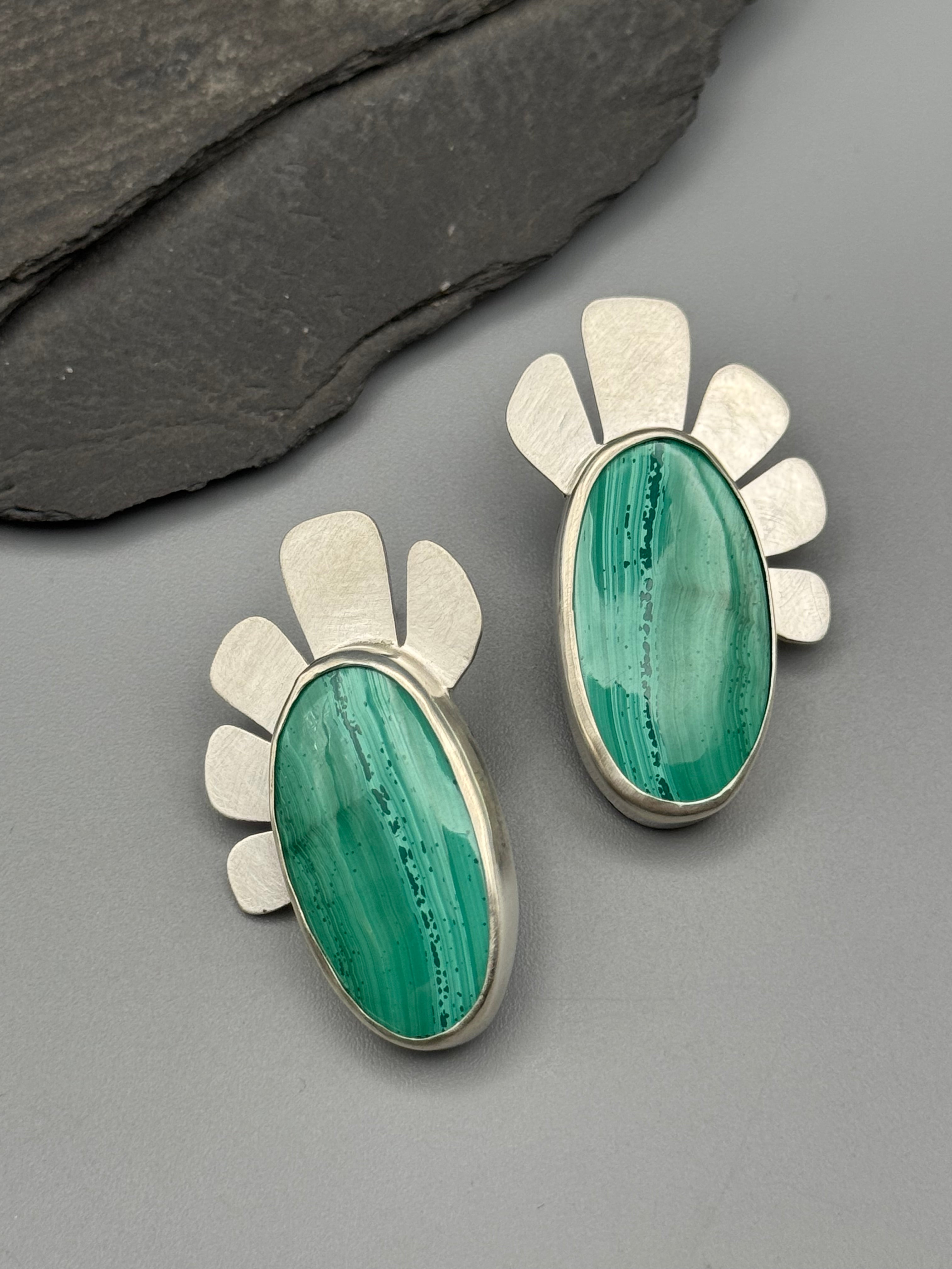 •PETALS• malachite + silver post earrings