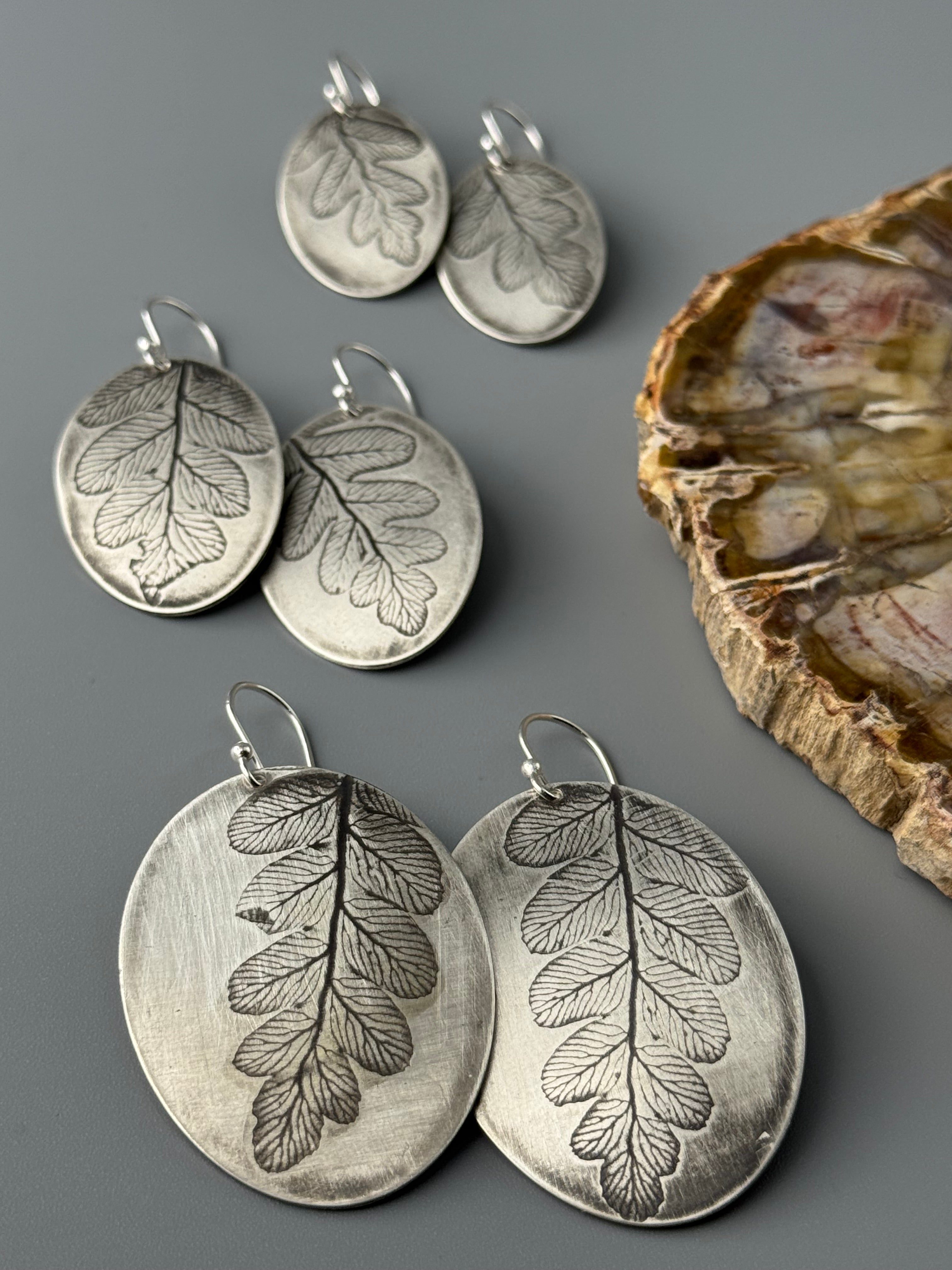 •FERN OVOID• silver dangle earrings