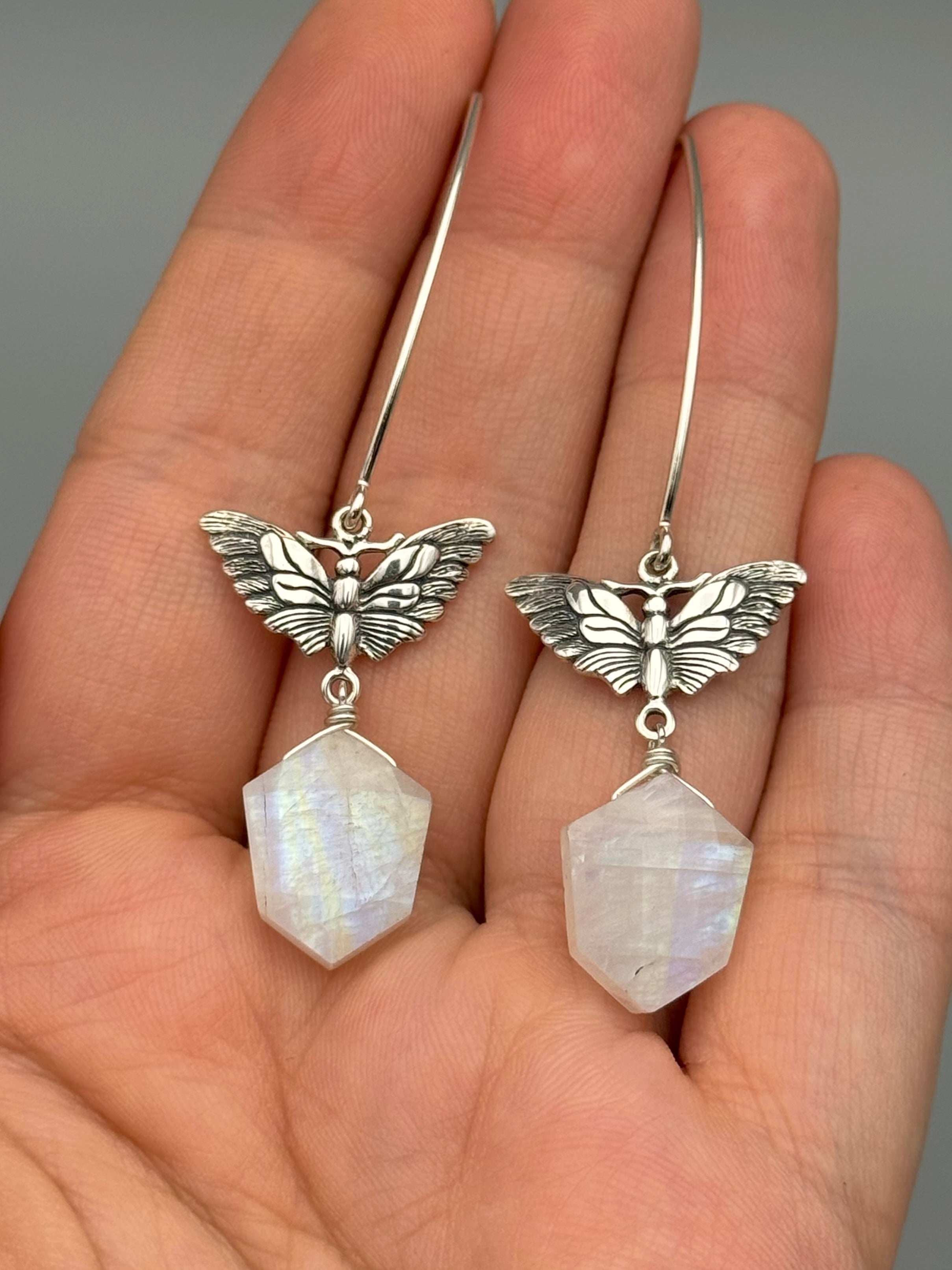 •MARIPOSA• rainbow moonstone + silver earrings