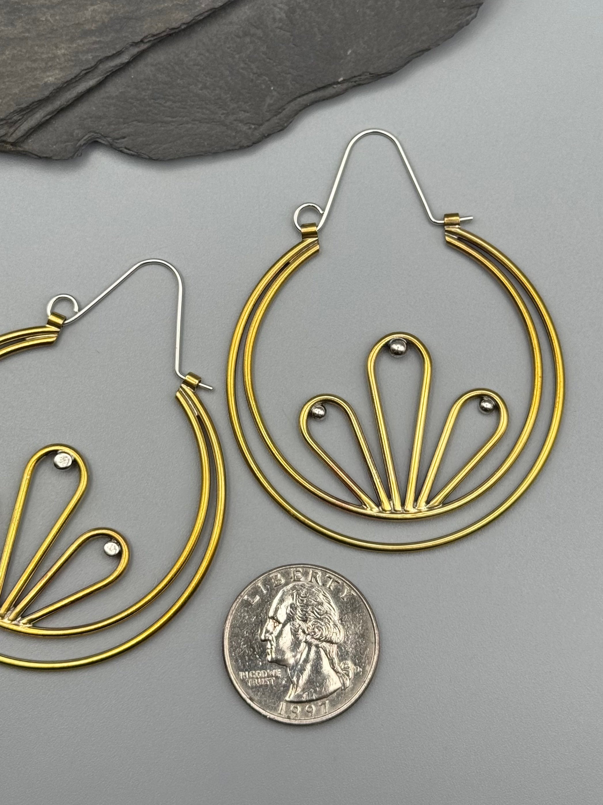 •CRESCENT BLOOM• mixed metal hoop earrings