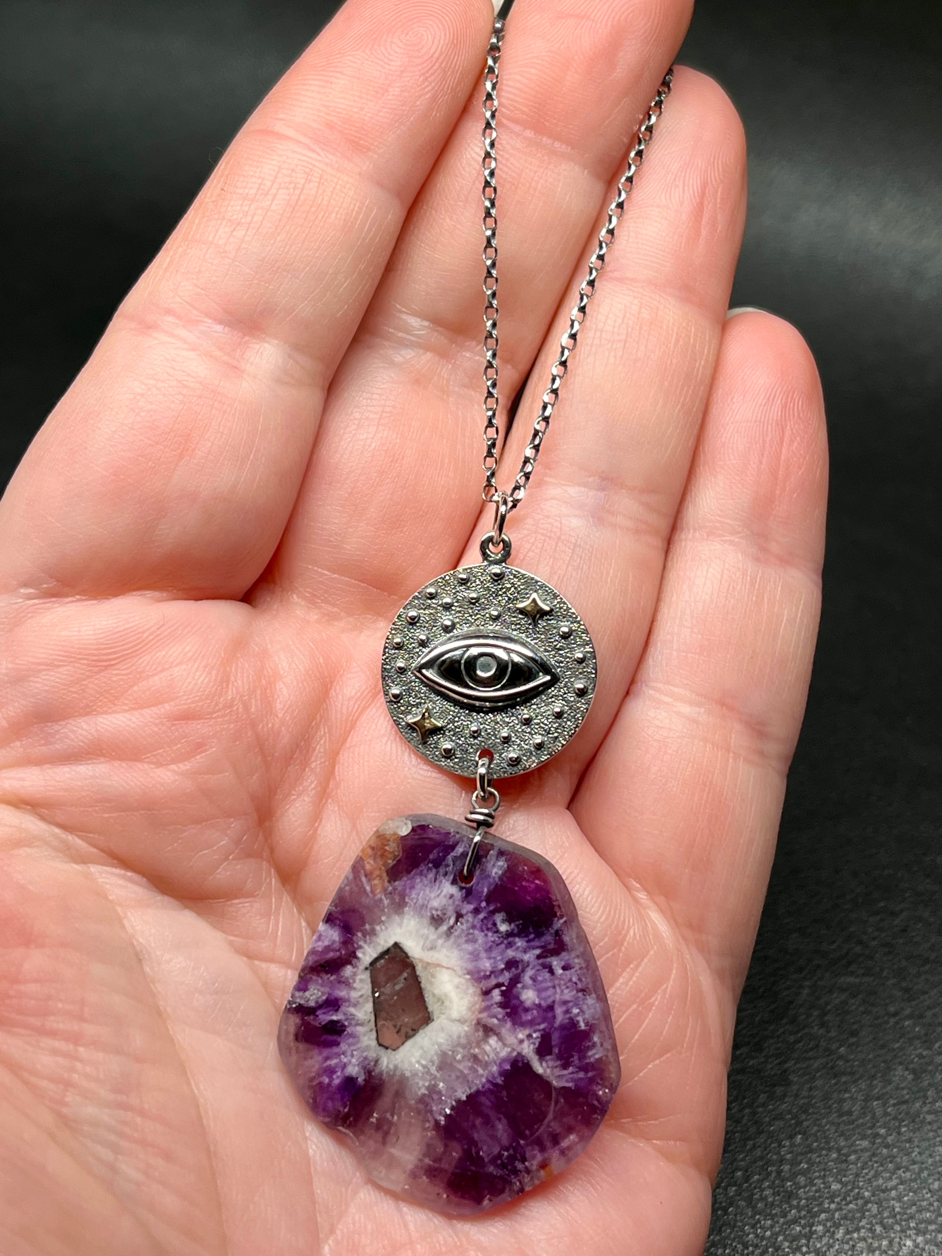 •INVOKE• amethyst + protective eye + silver necklace (18"-20")