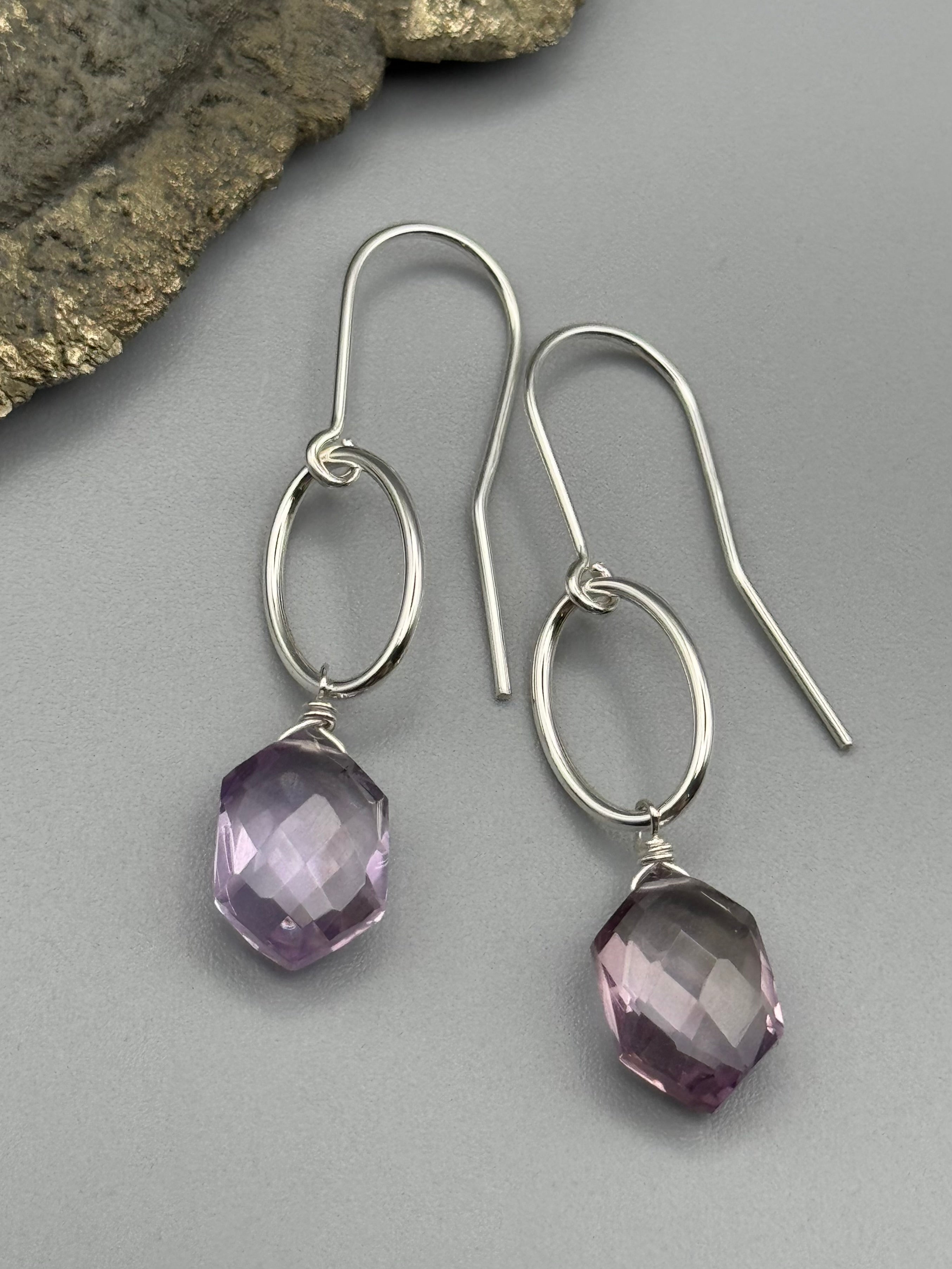 •IO• faceted amethyst hex + silver earrings