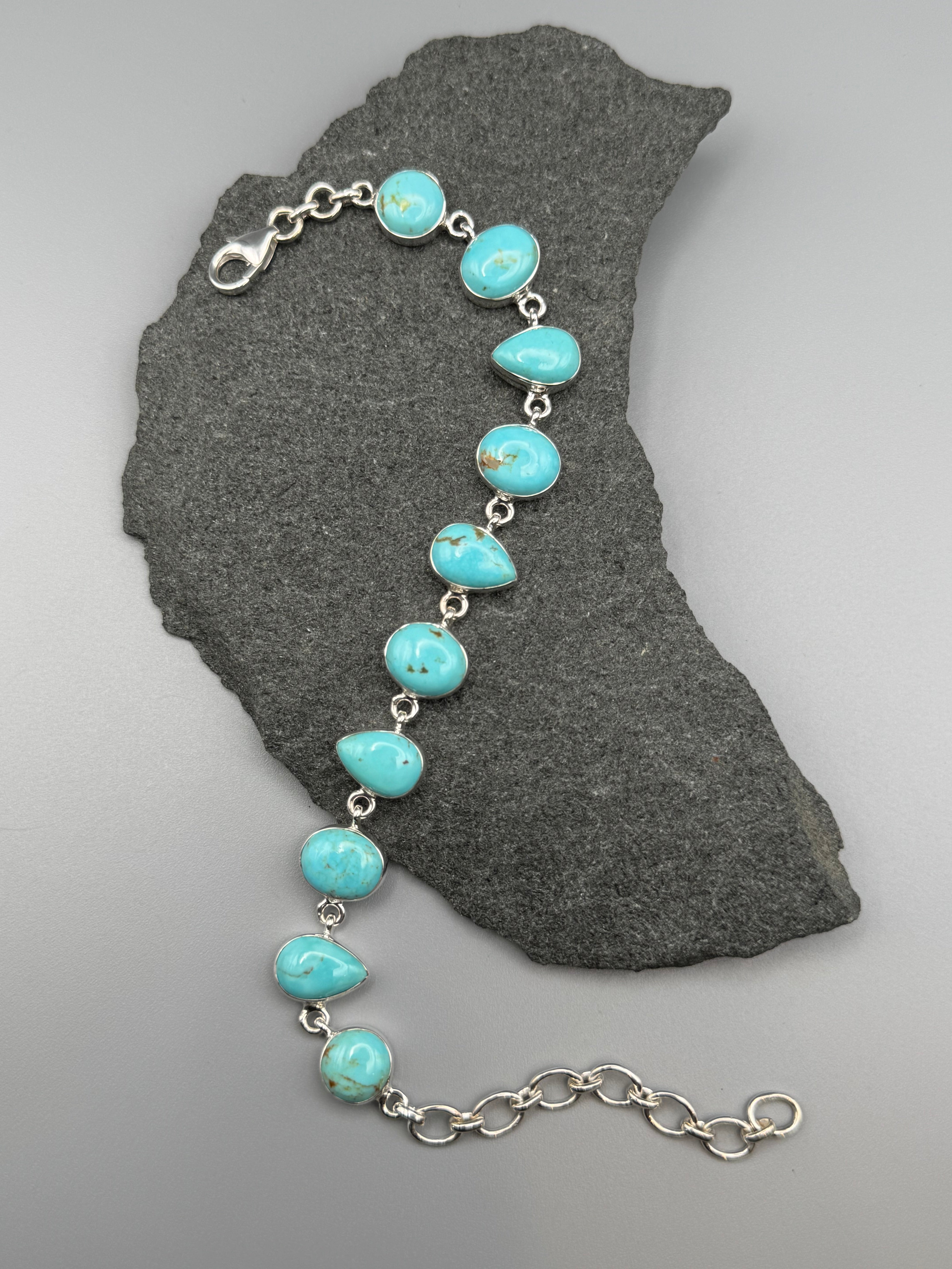 •MEXICAN TURQUOISE - GEO MIX• linked silver bracelet (7" - 9")