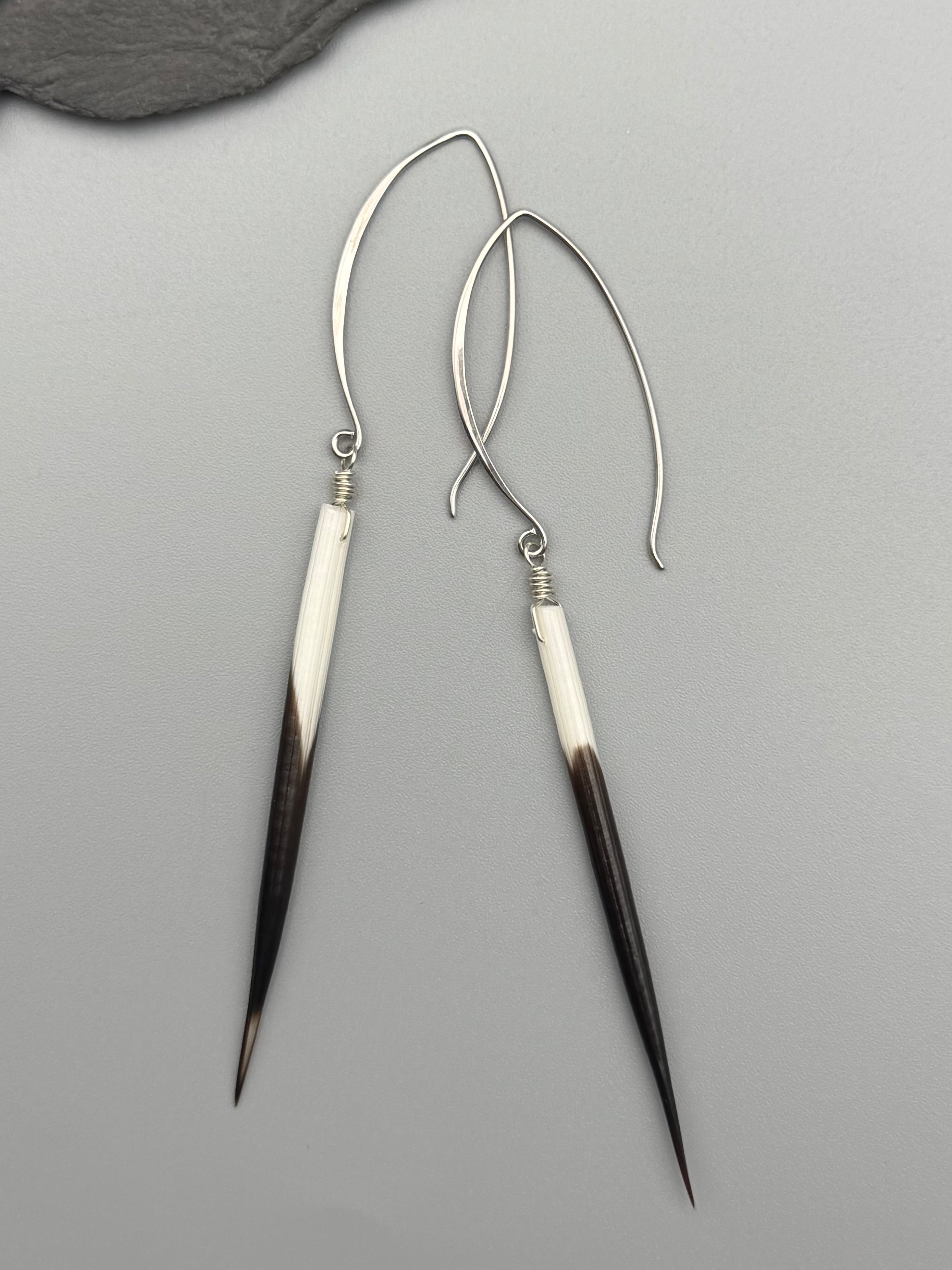 •THREADER• porcupine quill + silver earrings