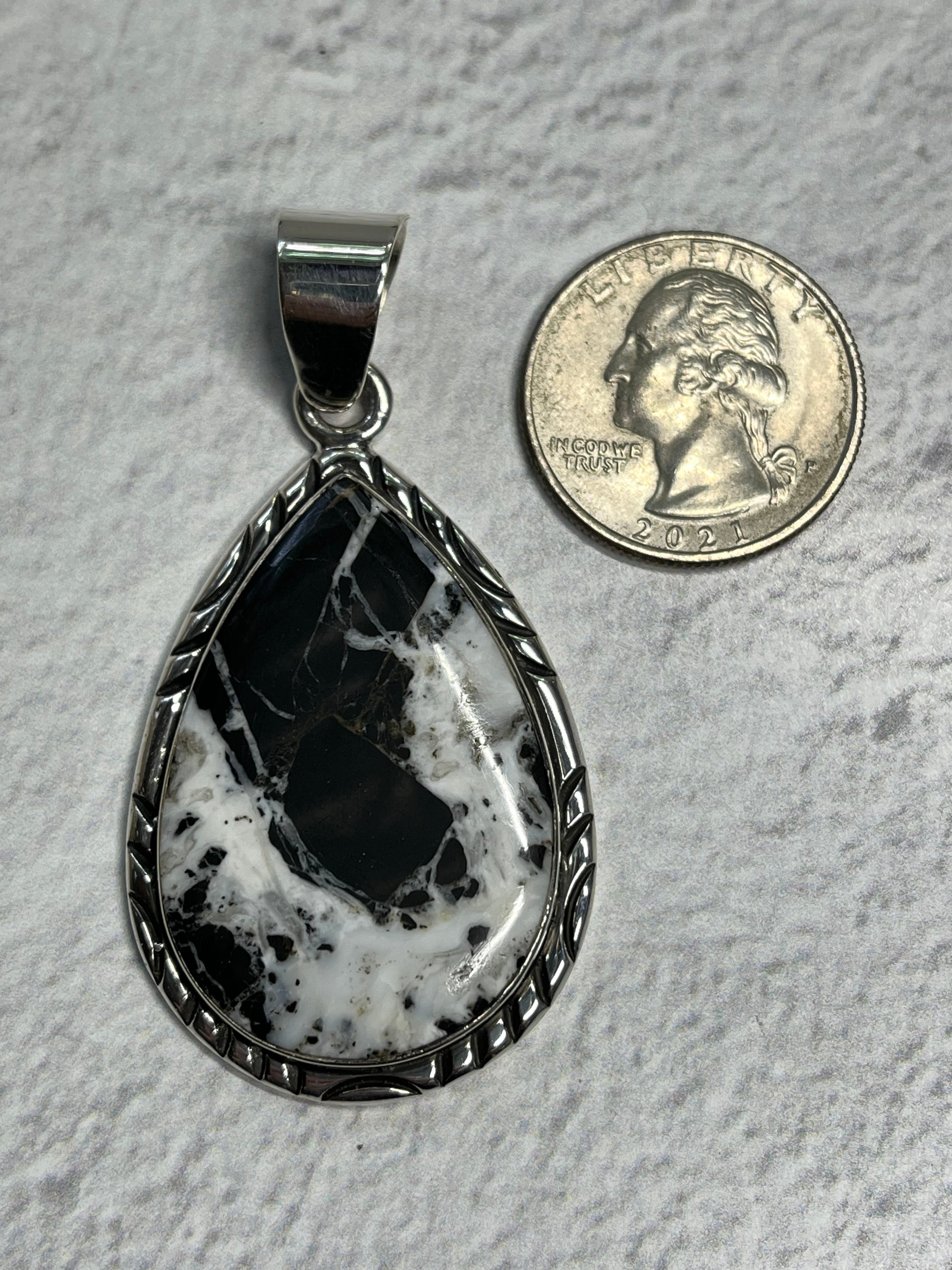 •WHITE BUFFALO TURQUOISE• Navajo silver teardrop pendant