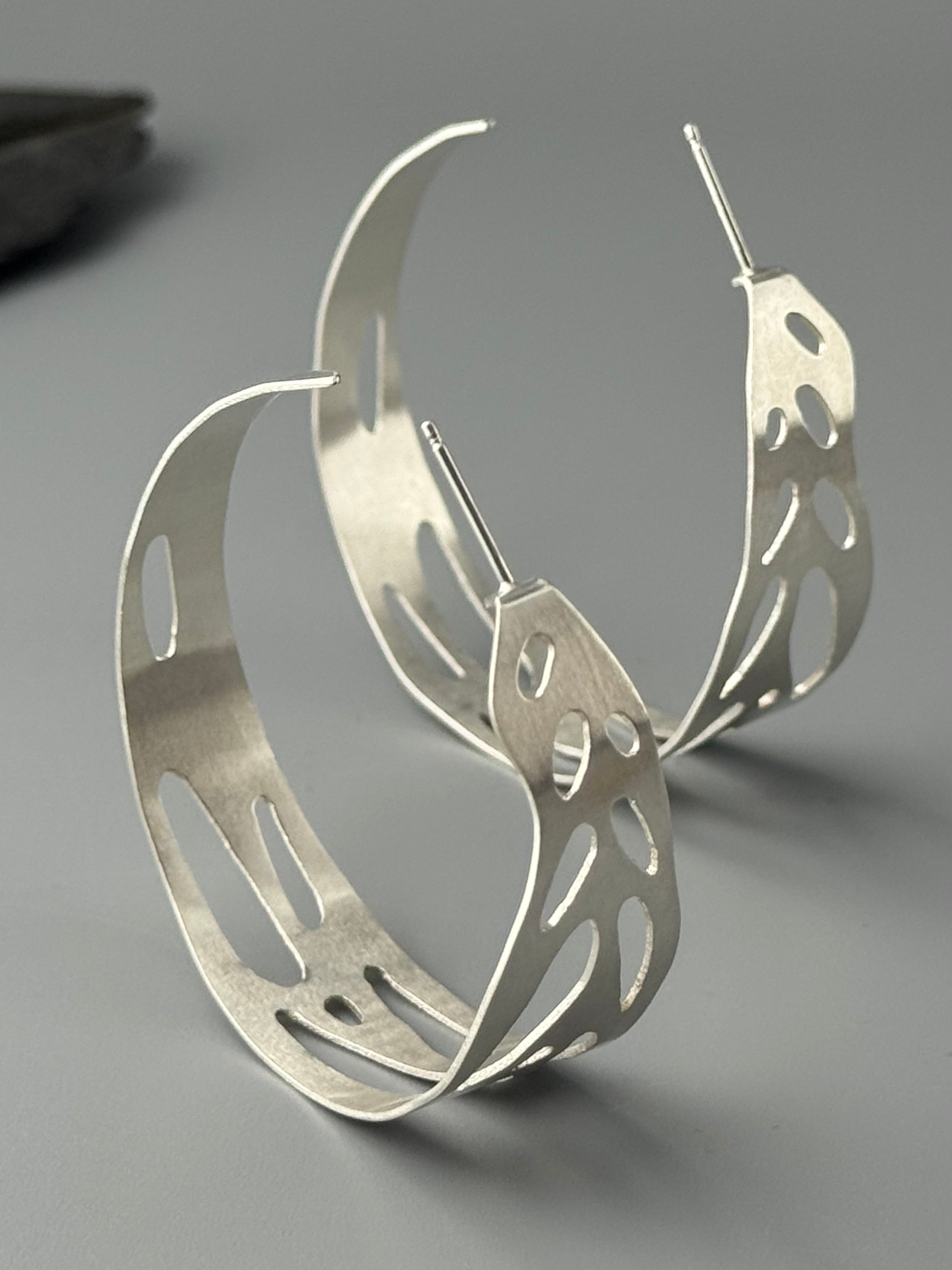 •XL MONSTERA HOOPS• silver post earrings