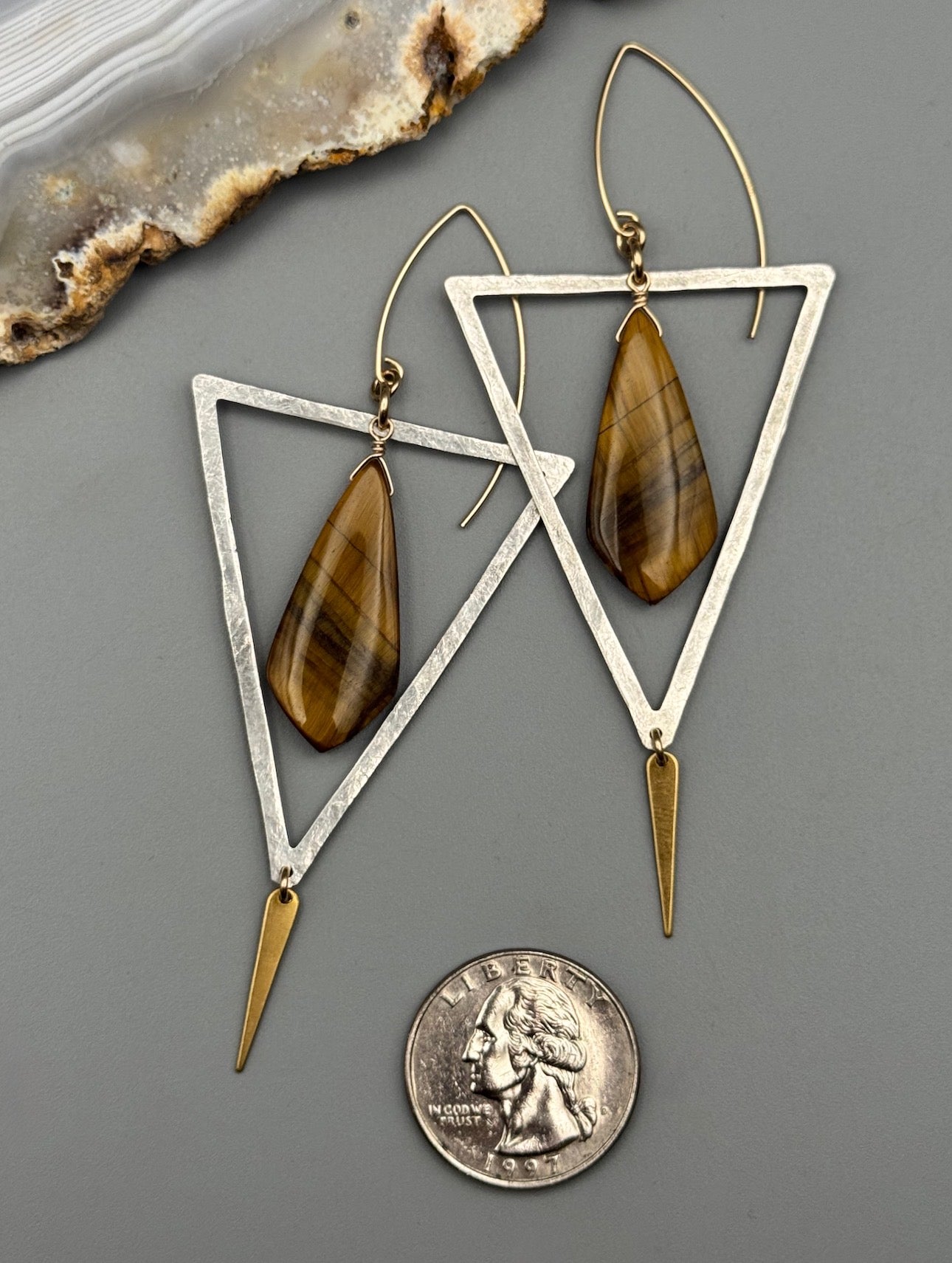 •ASET• tiger eye + mixed metal earrings