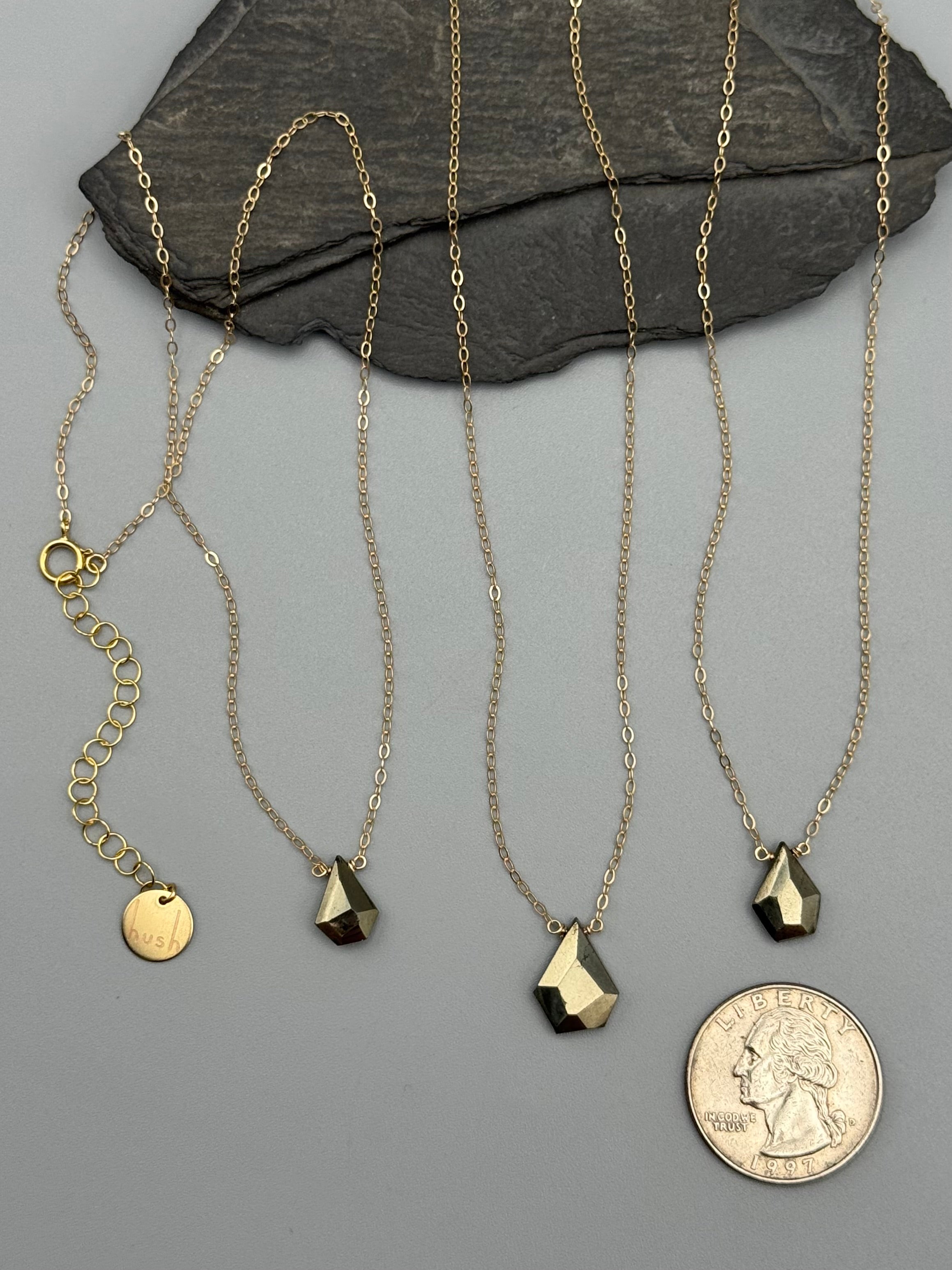 •STRAY• faceted pyrite organic tear + gold necklace (various lengths)