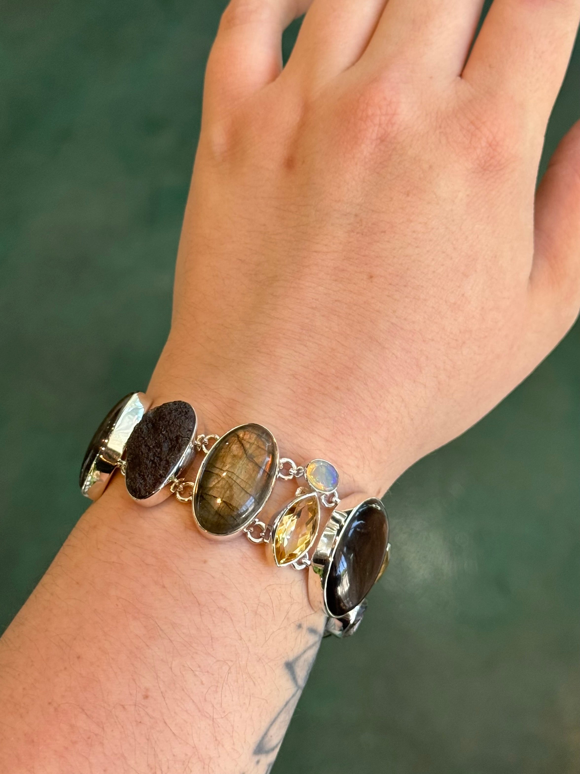 •AGNI MANITITE - MULTI-STONE• linked silver bracelet (7" - 8.5")