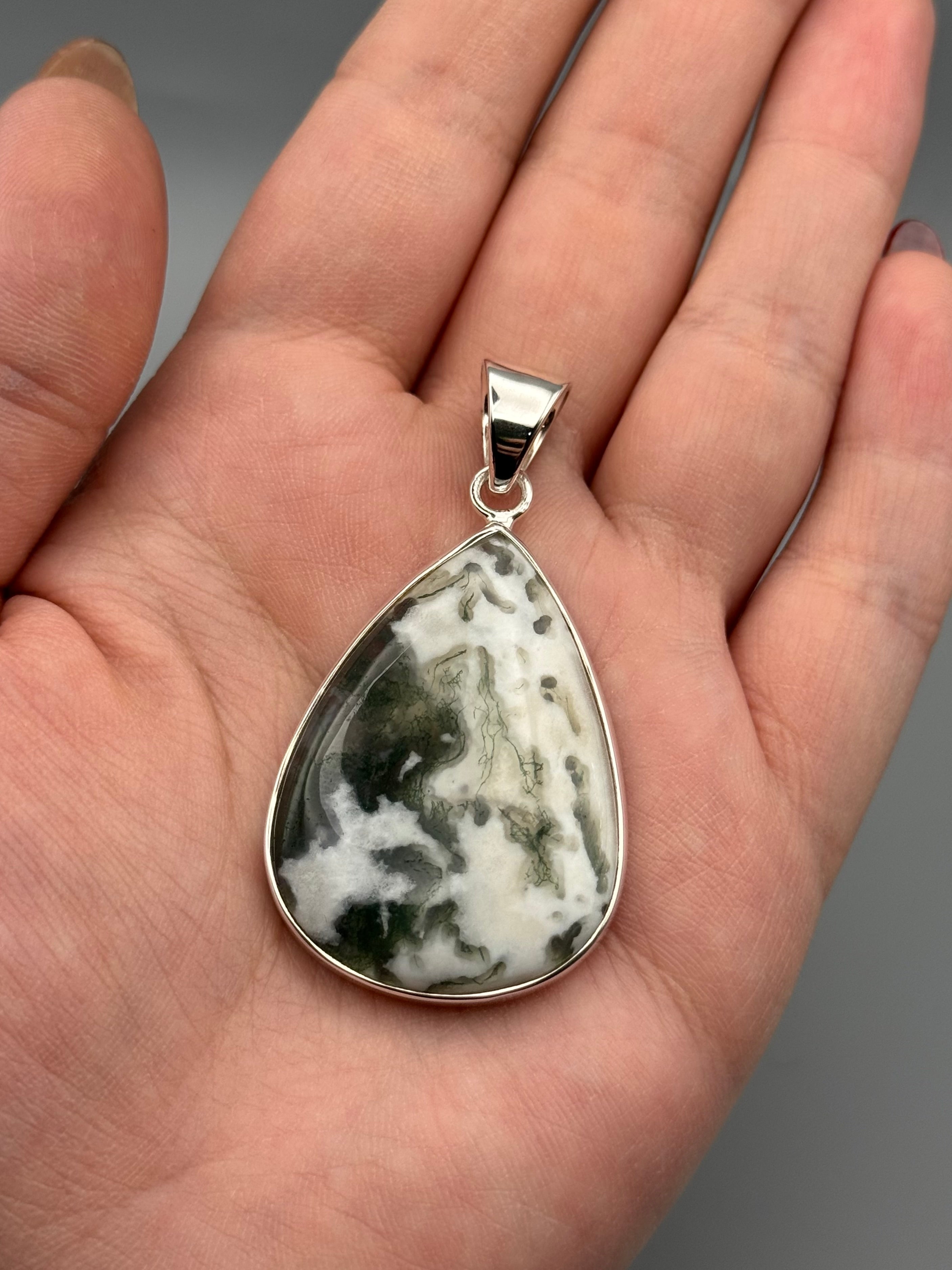 •TREE AGATE - TEAR• sterling silver pendant