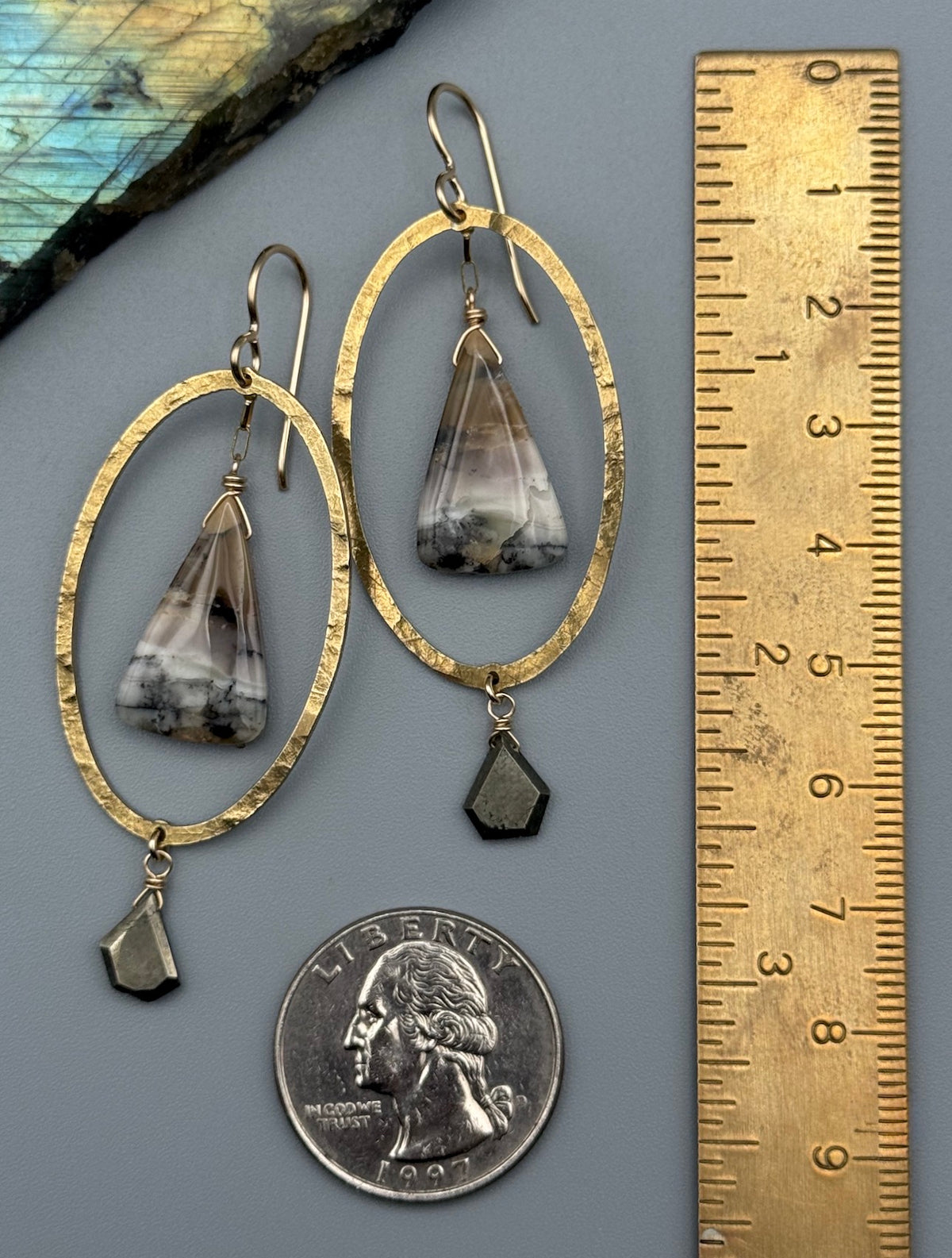 •LUNA• dendritic opal + pyrite gold earrings