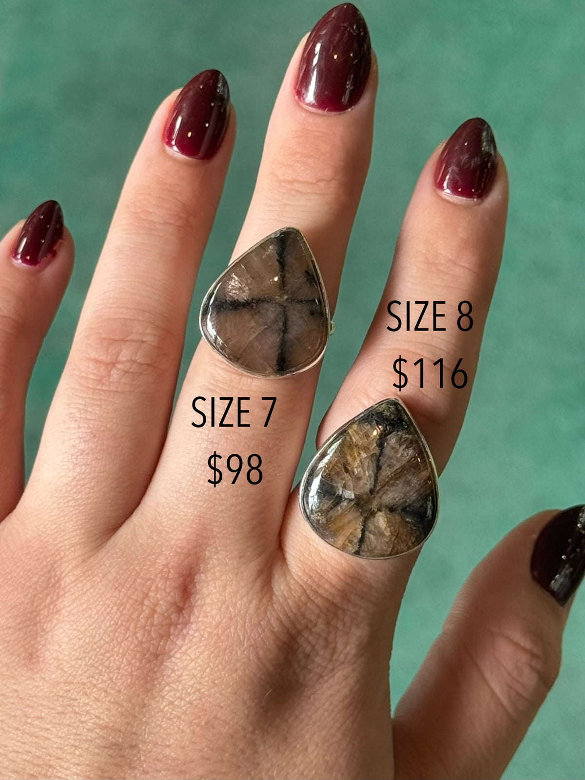 •CHIASTOLITE - TEAR• sterling silver ring (various sizes)