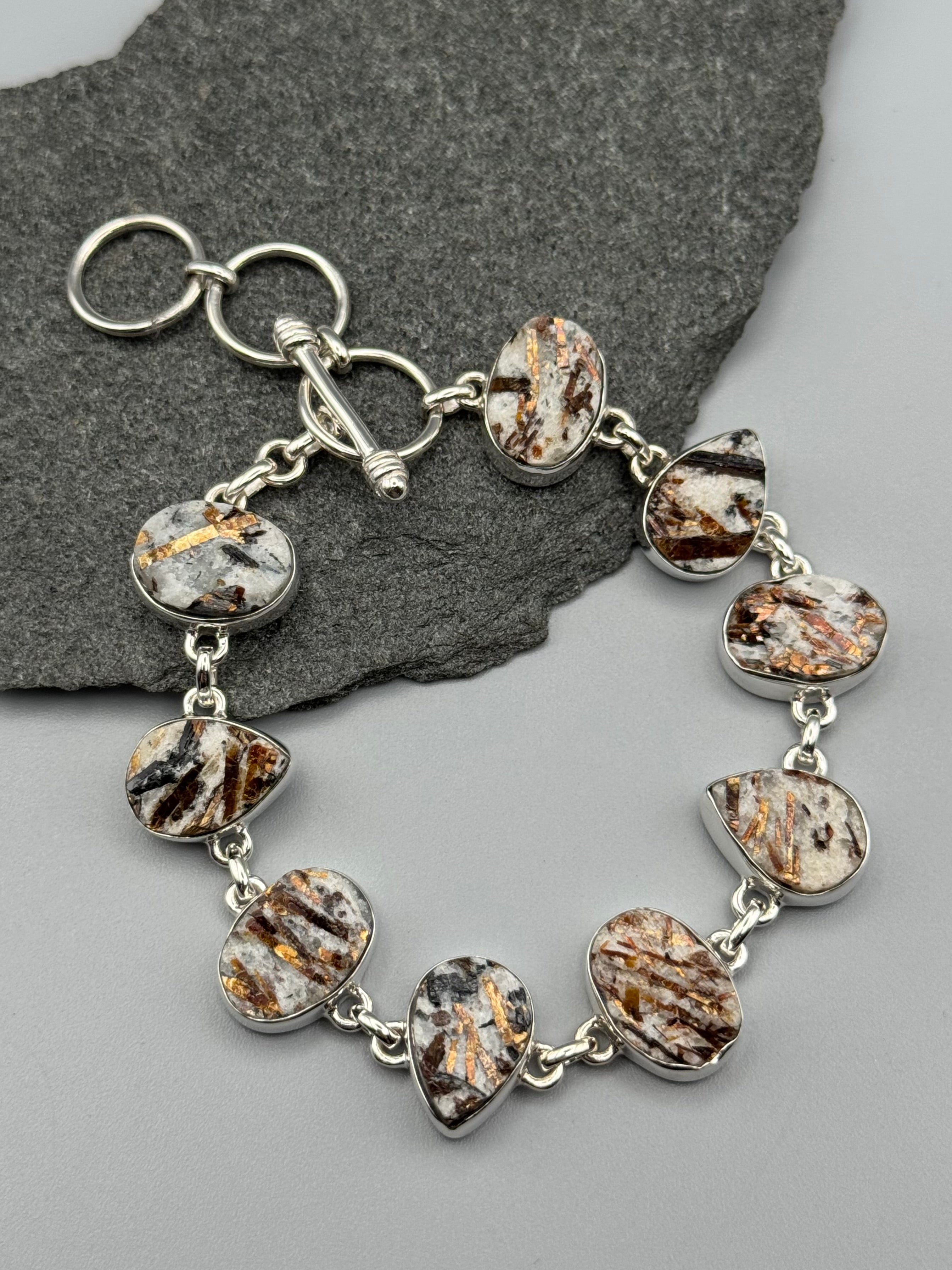 •ASTROPHYLLITE - GEO MIX• linked silver bracelet (7" - 8.25")