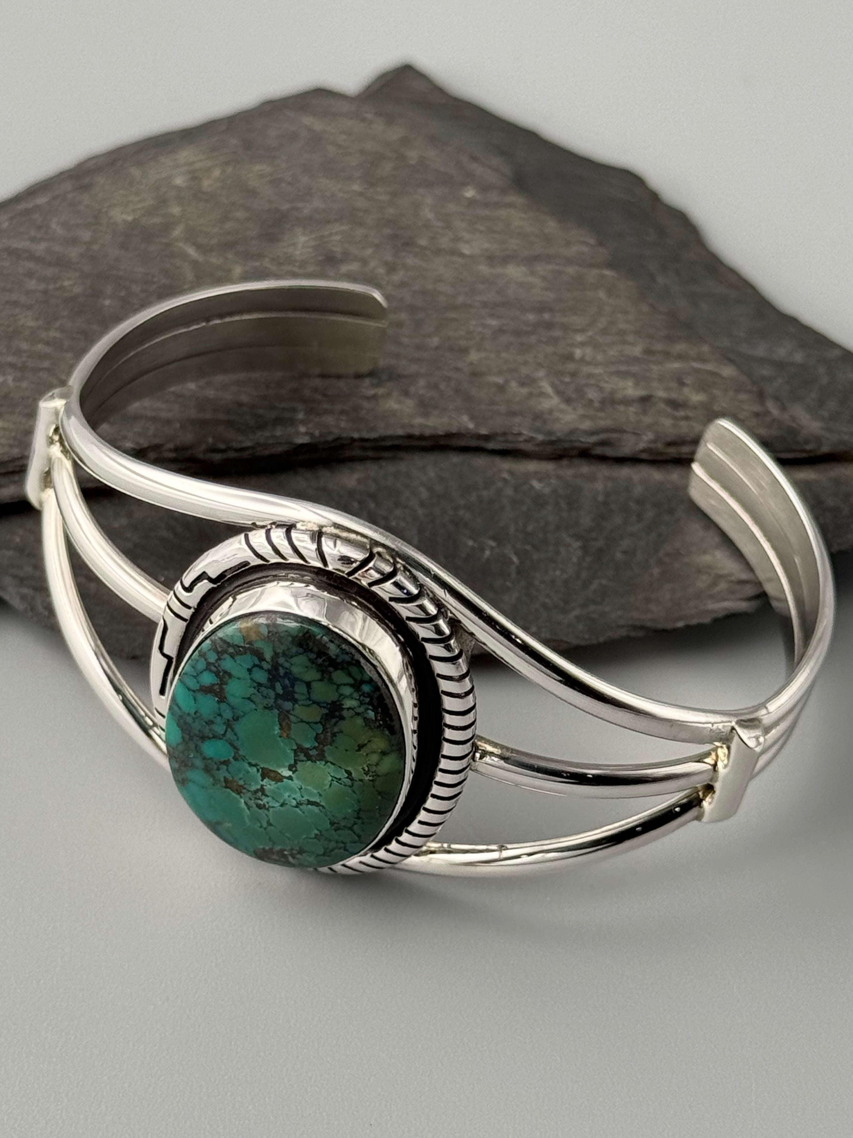 •TURQUOISE - STORM• Navajo silver cuff bracelet (7.25" +/-)