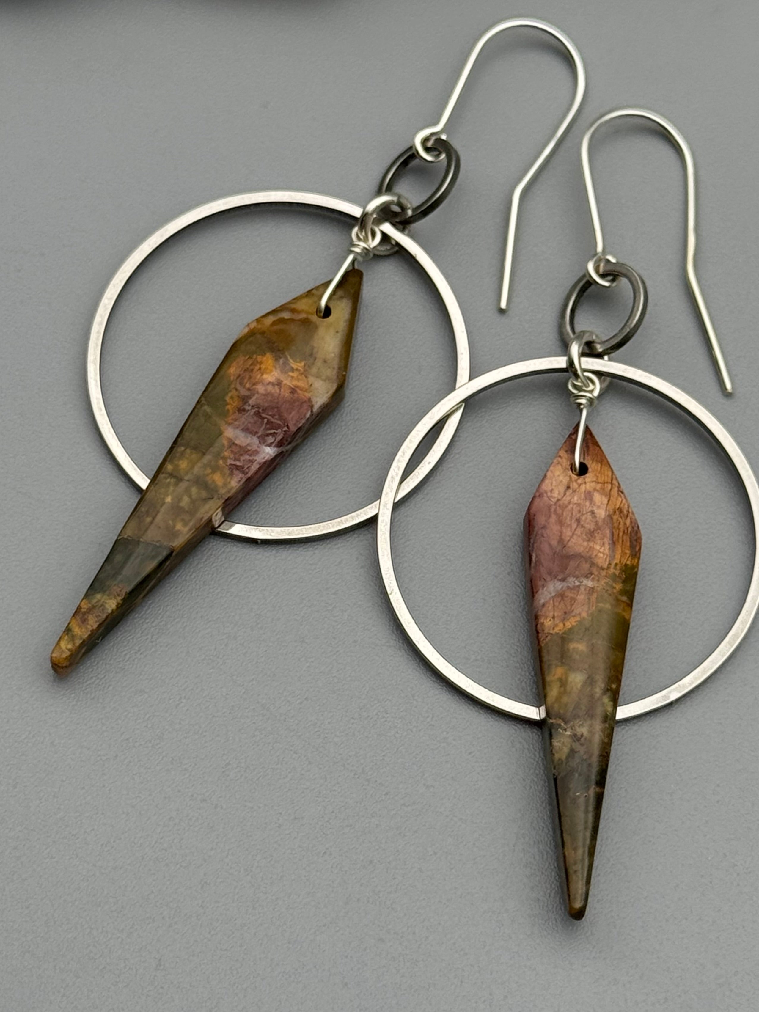 •EQUA-ORBIT• red creek jasper spear + silver earrings