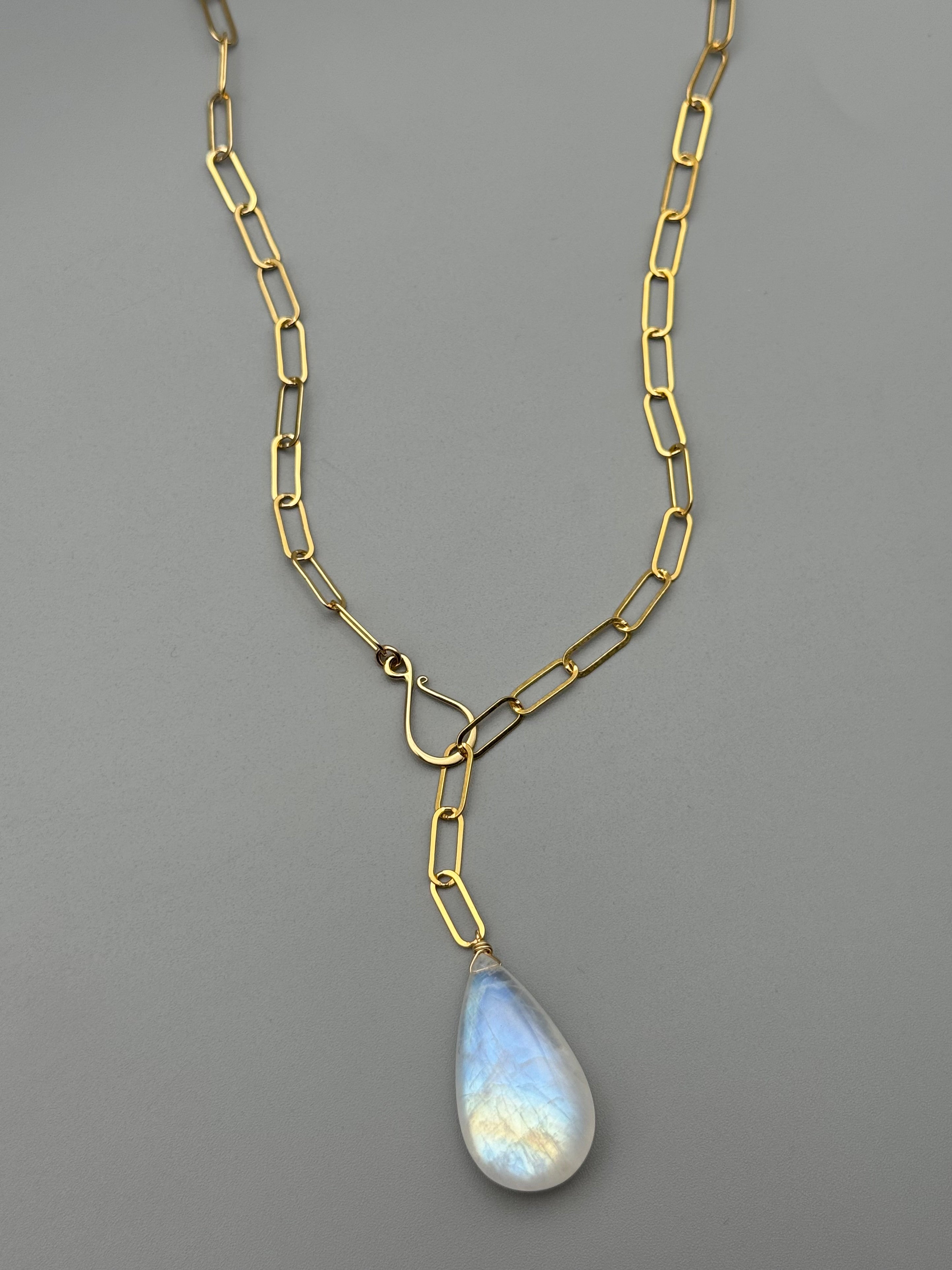•LINKED• rainbow moonstone + gold necklace (ADJ to 19")