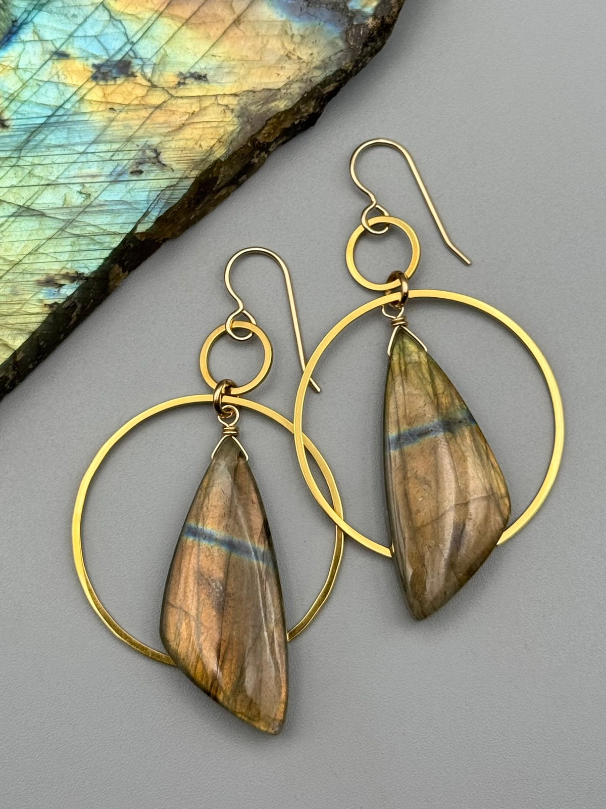 •EQUA-ORBIT• golden labradorite wing + gold earrings