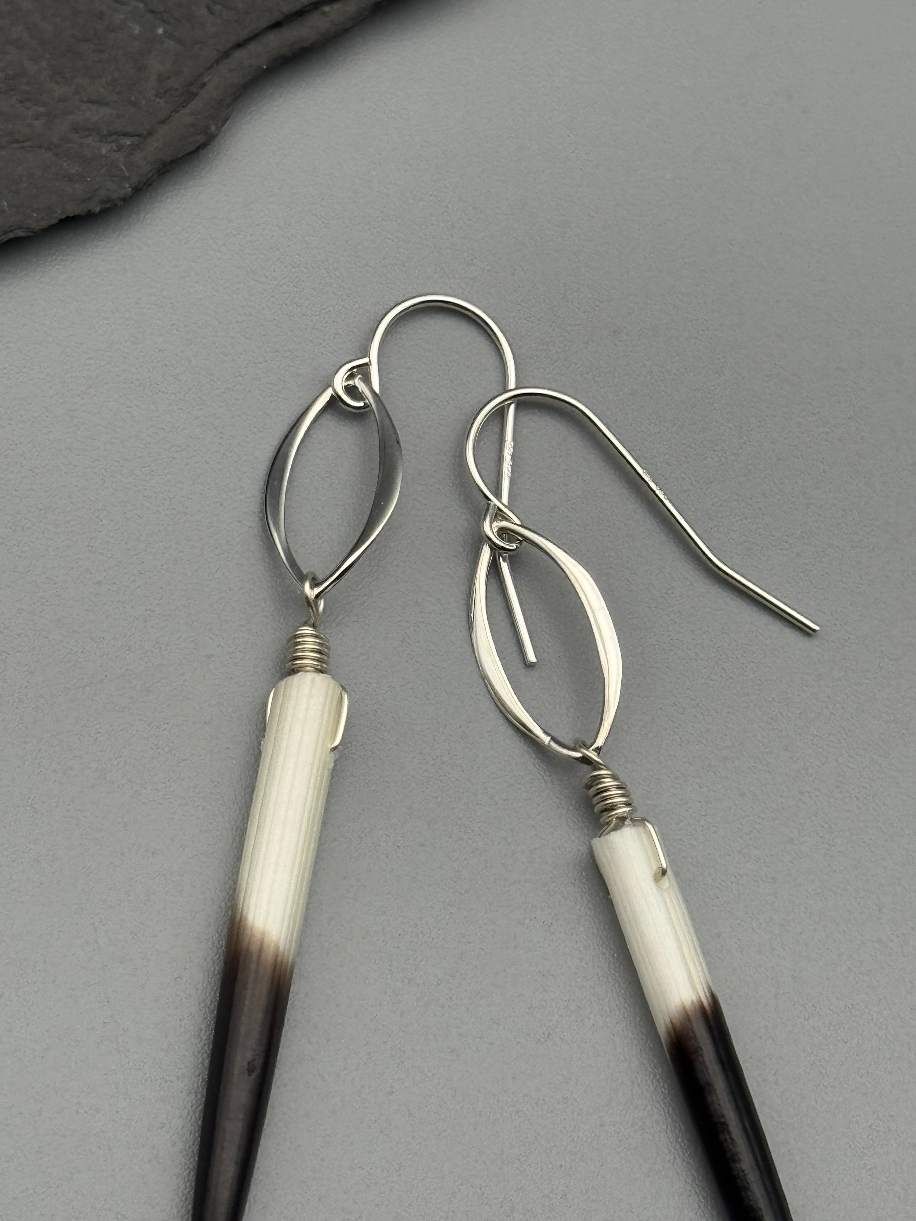 •MARQUISE• porcupine quill + silver earrings
