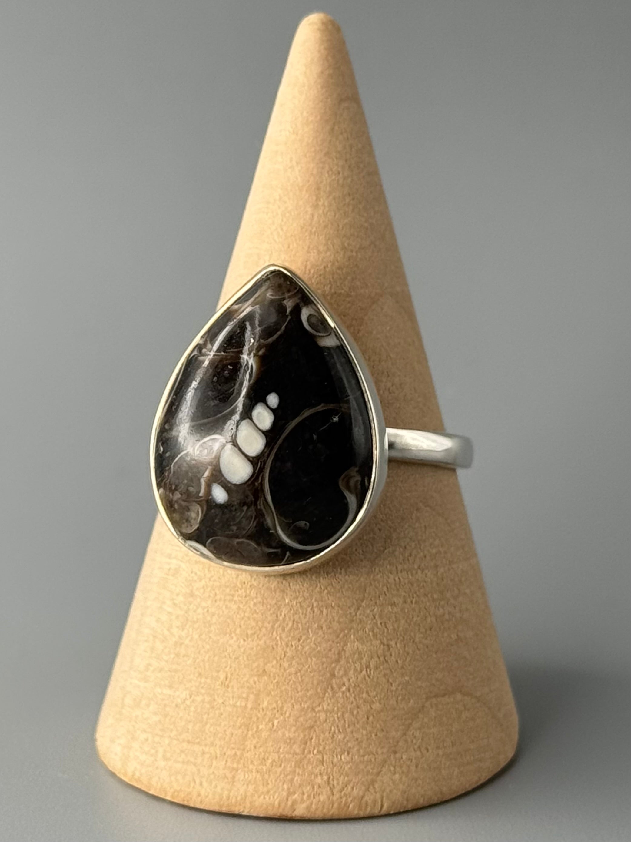 •TURRITELLA FOSSIL - TEAR• simple bezel silver ring (size 10)