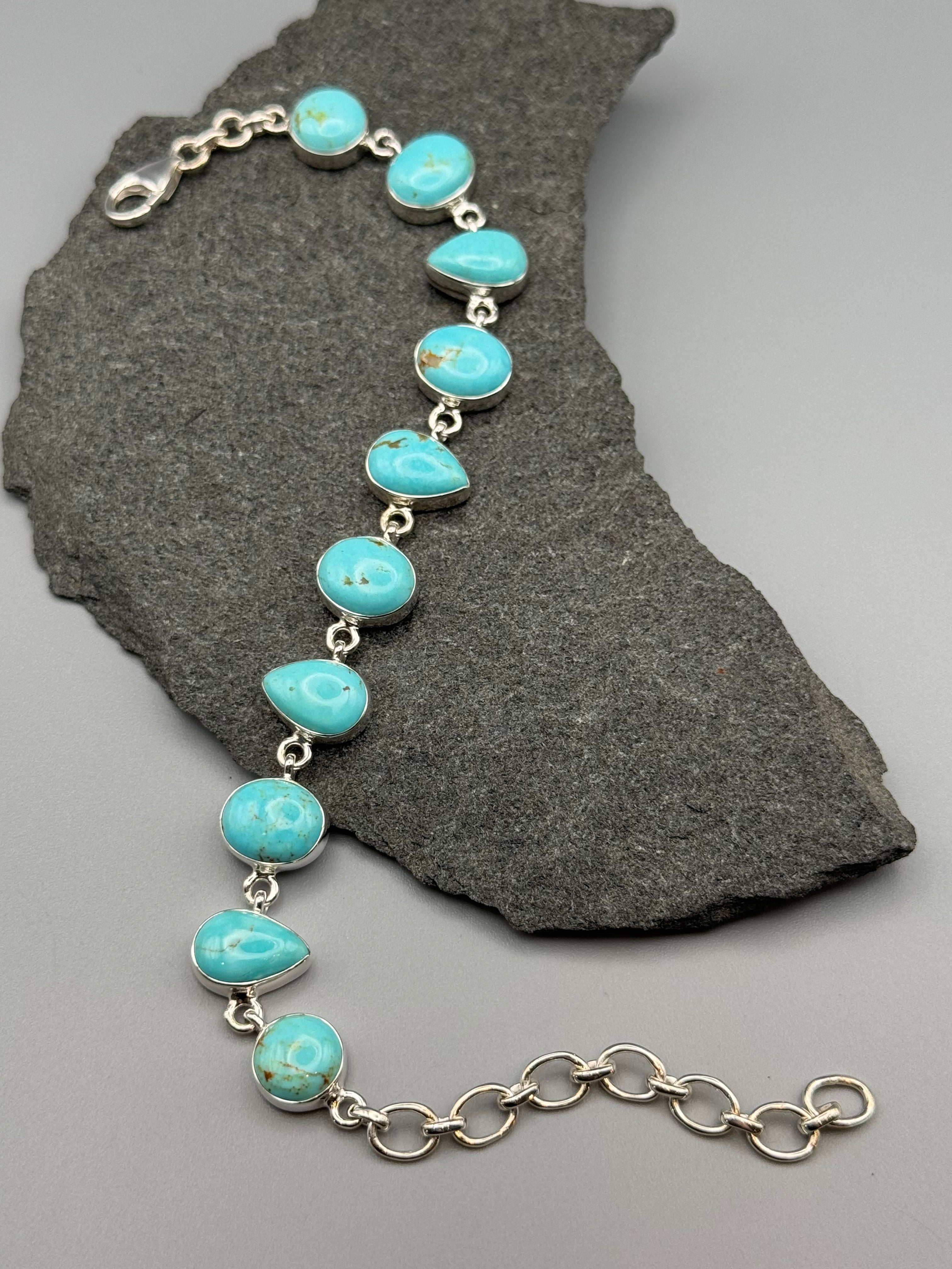 •MEXICAN TURQUOISE - GEO MIX• linked silver bracelet (7" - 9")