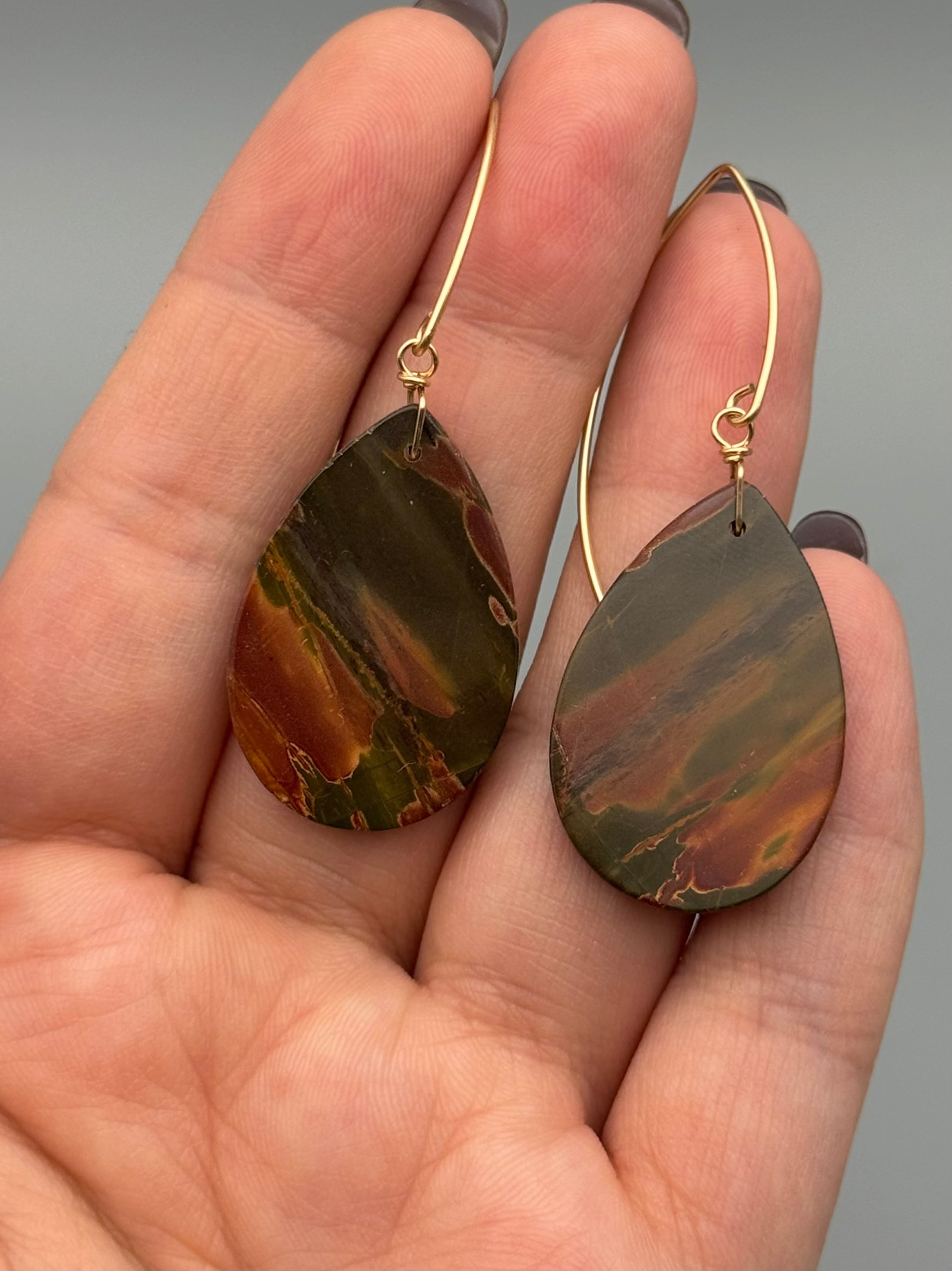 •STRAY• red creek jasper tear + gold earrings