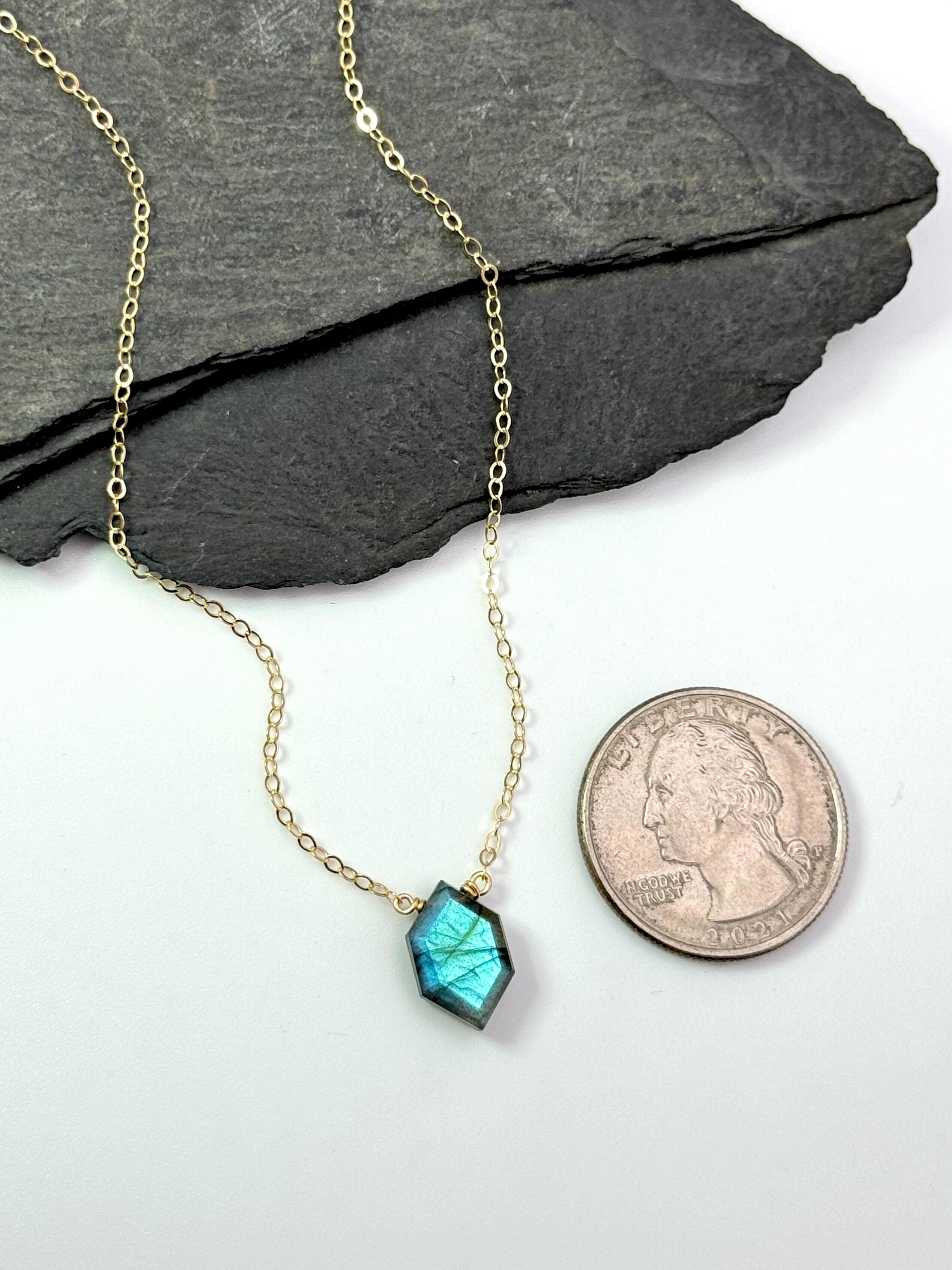 •STRAY• faceted labradorite lil' hex  + gold necklace (various lengths)