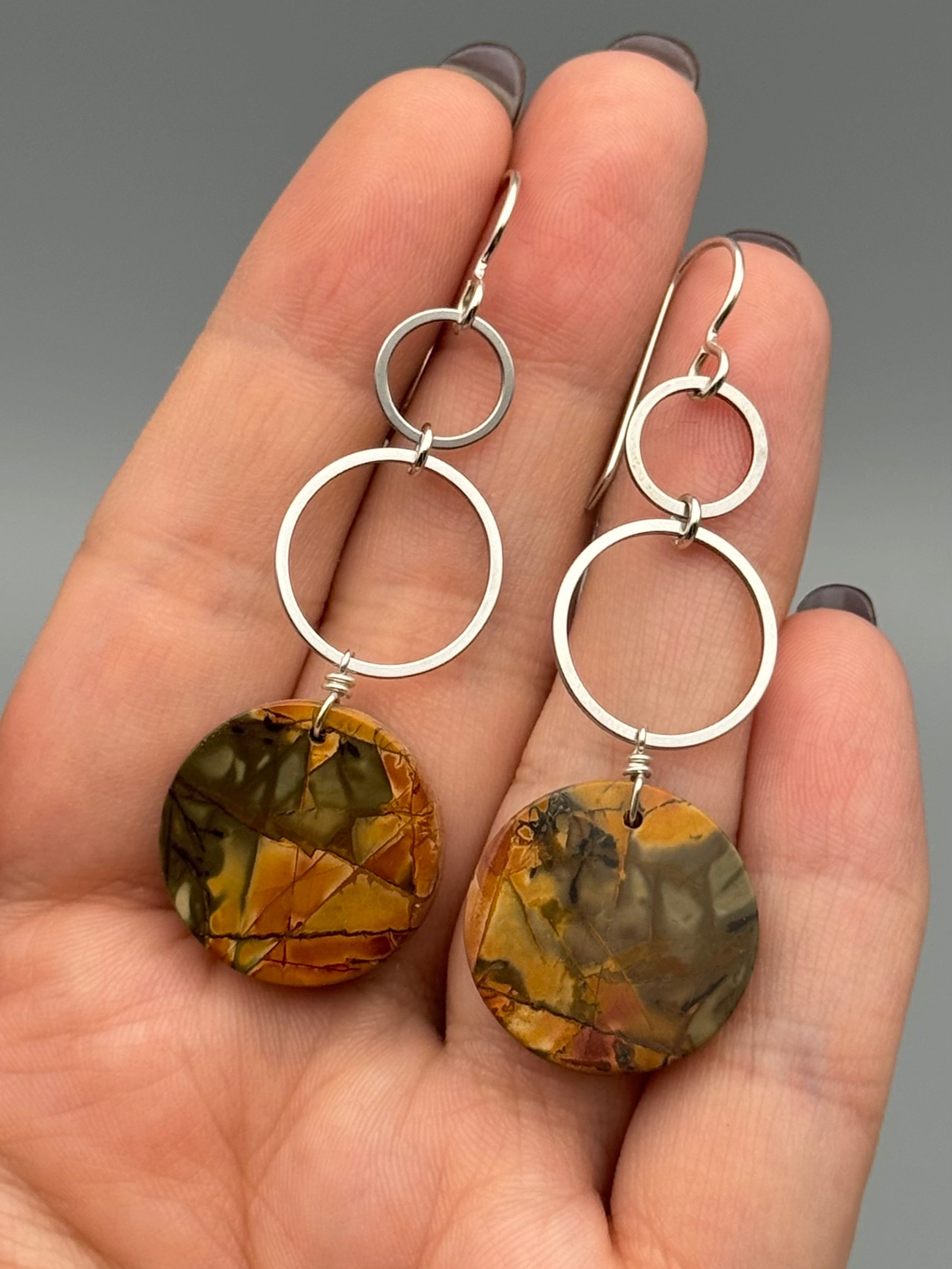•4 OF CUPS• red creek jasper coin + silver earrings