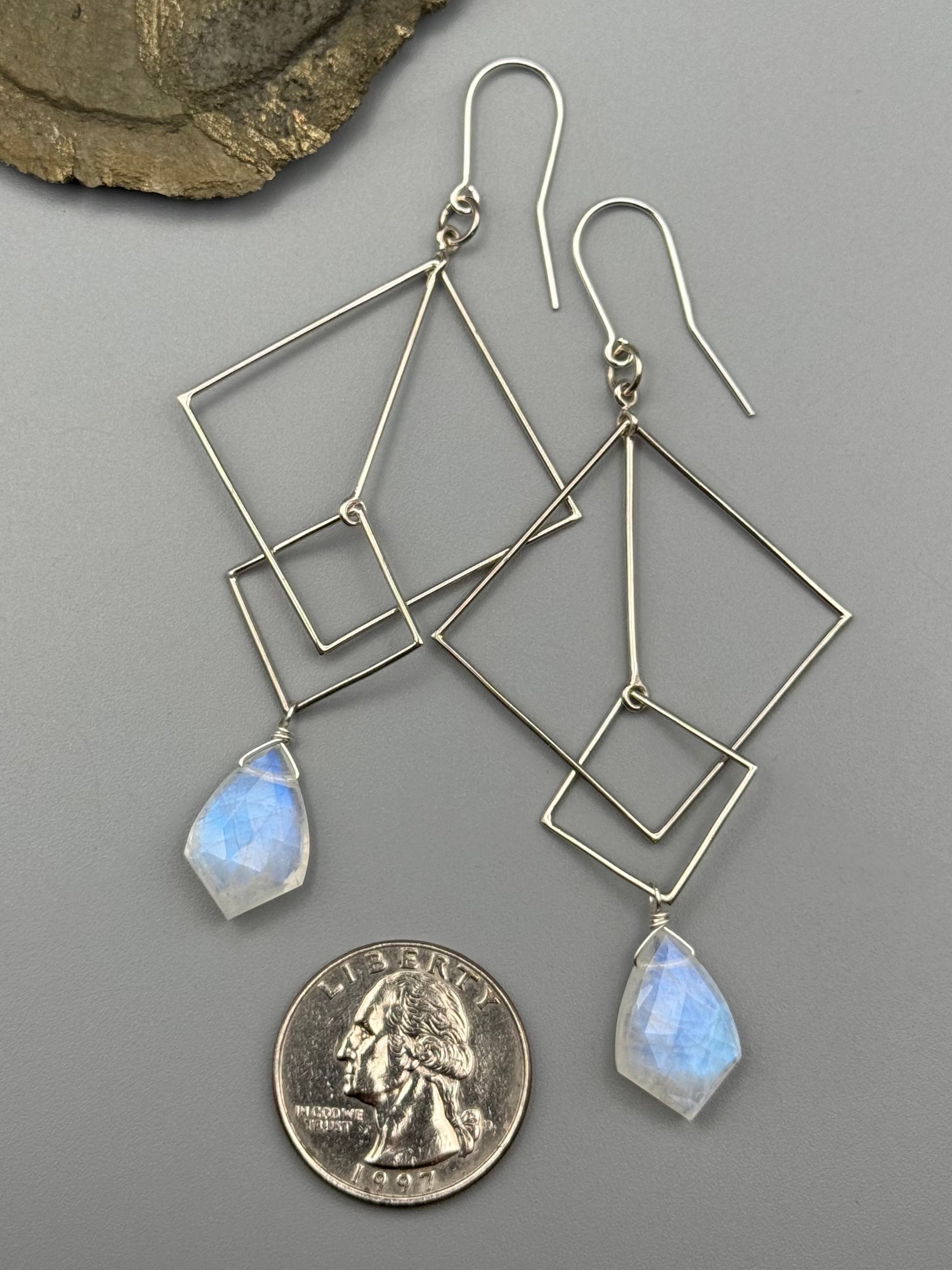 •LYRA• rainbow moonstone sparrow + silver earrings
