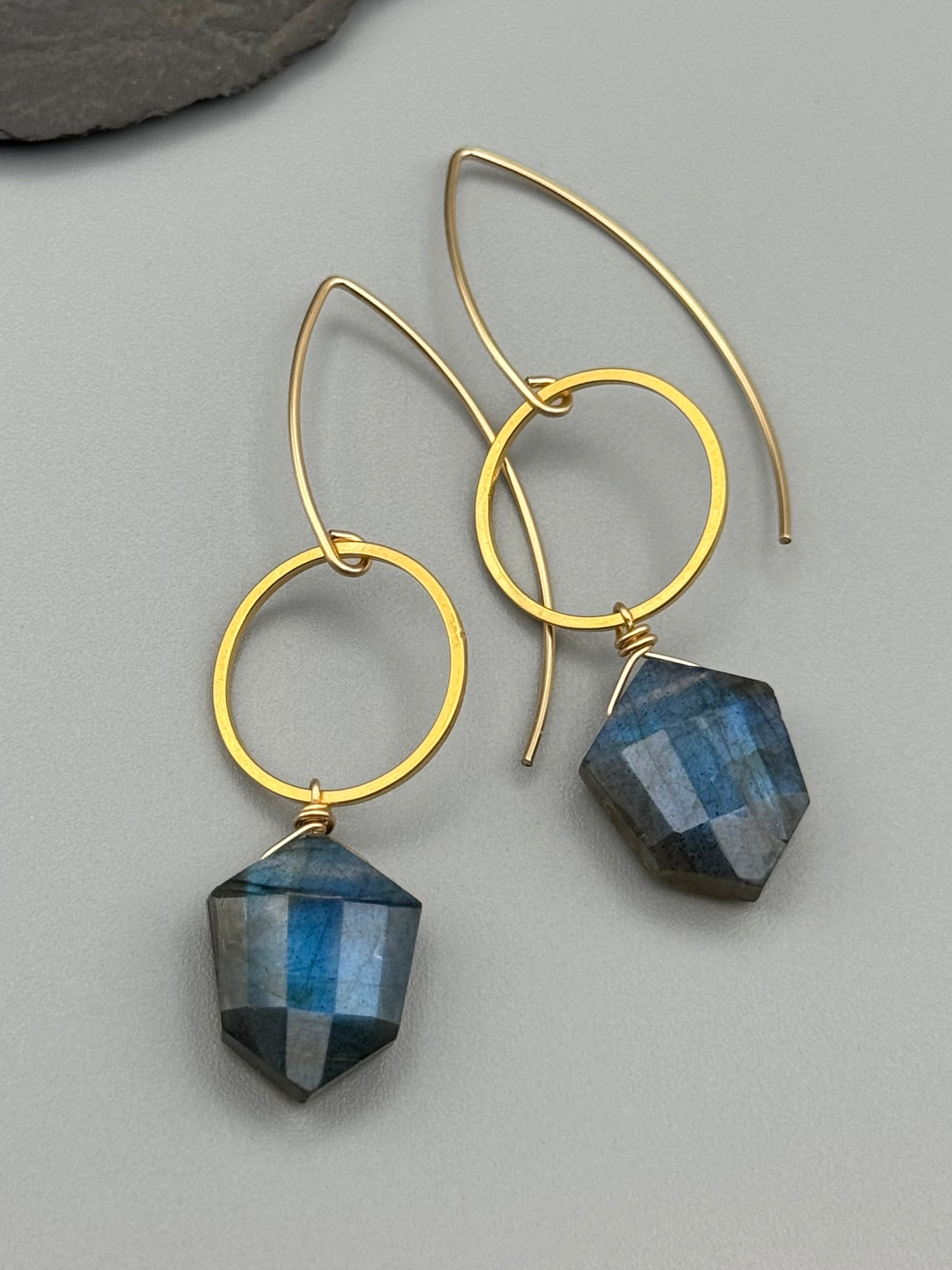 •LUNA• labradorite shield + gold earrings