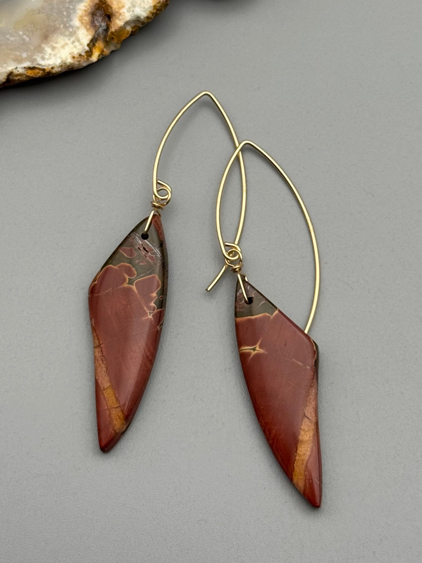 •STRAY• red creek jasper wing + gold earrings