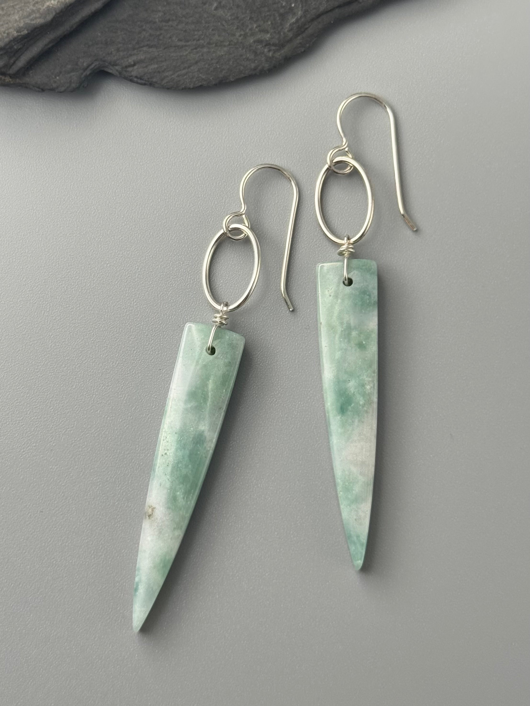 •LUNA• green mountain jade + silver earrings