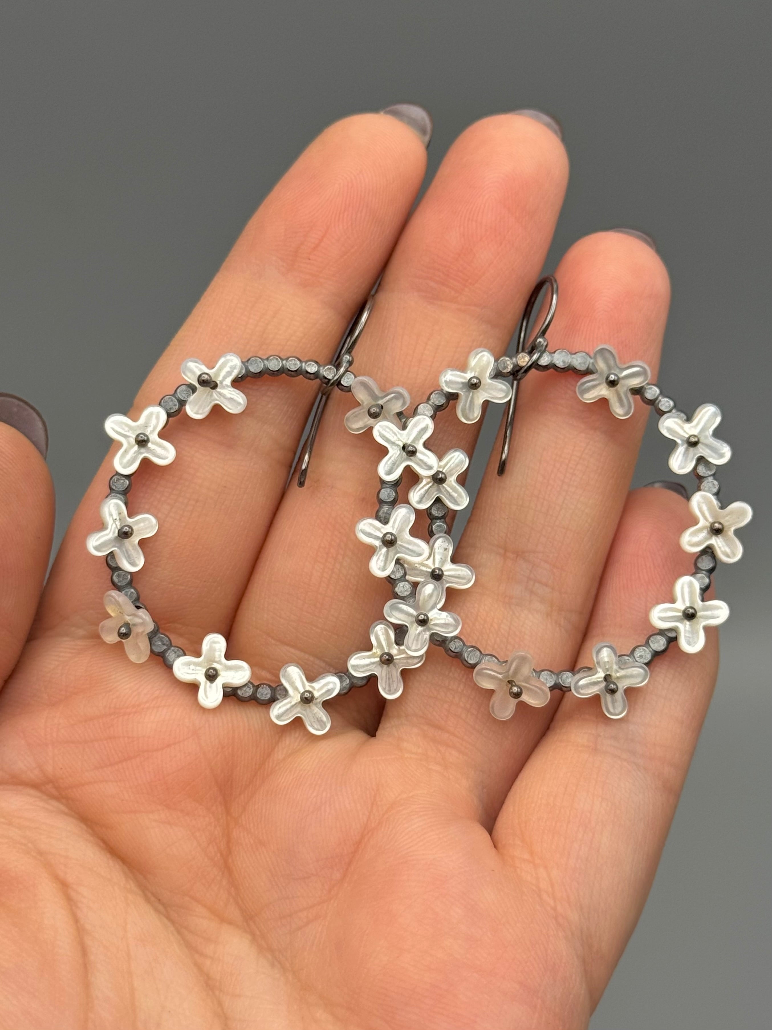 •FLORAL HOOP• mother of pearl + silver hoop earrings