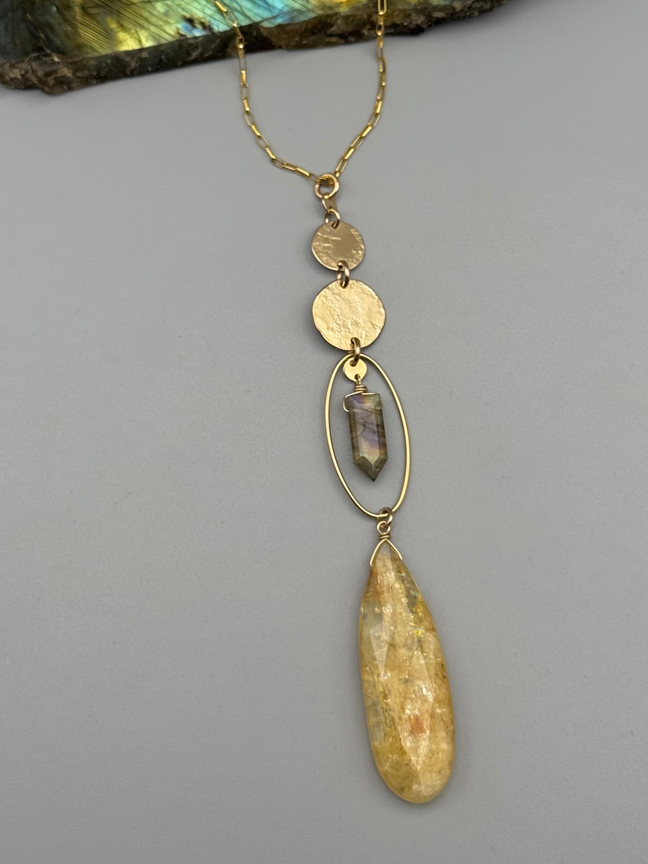 •NYX• labradorite + aquamarine gold necklace (26"-28" long)