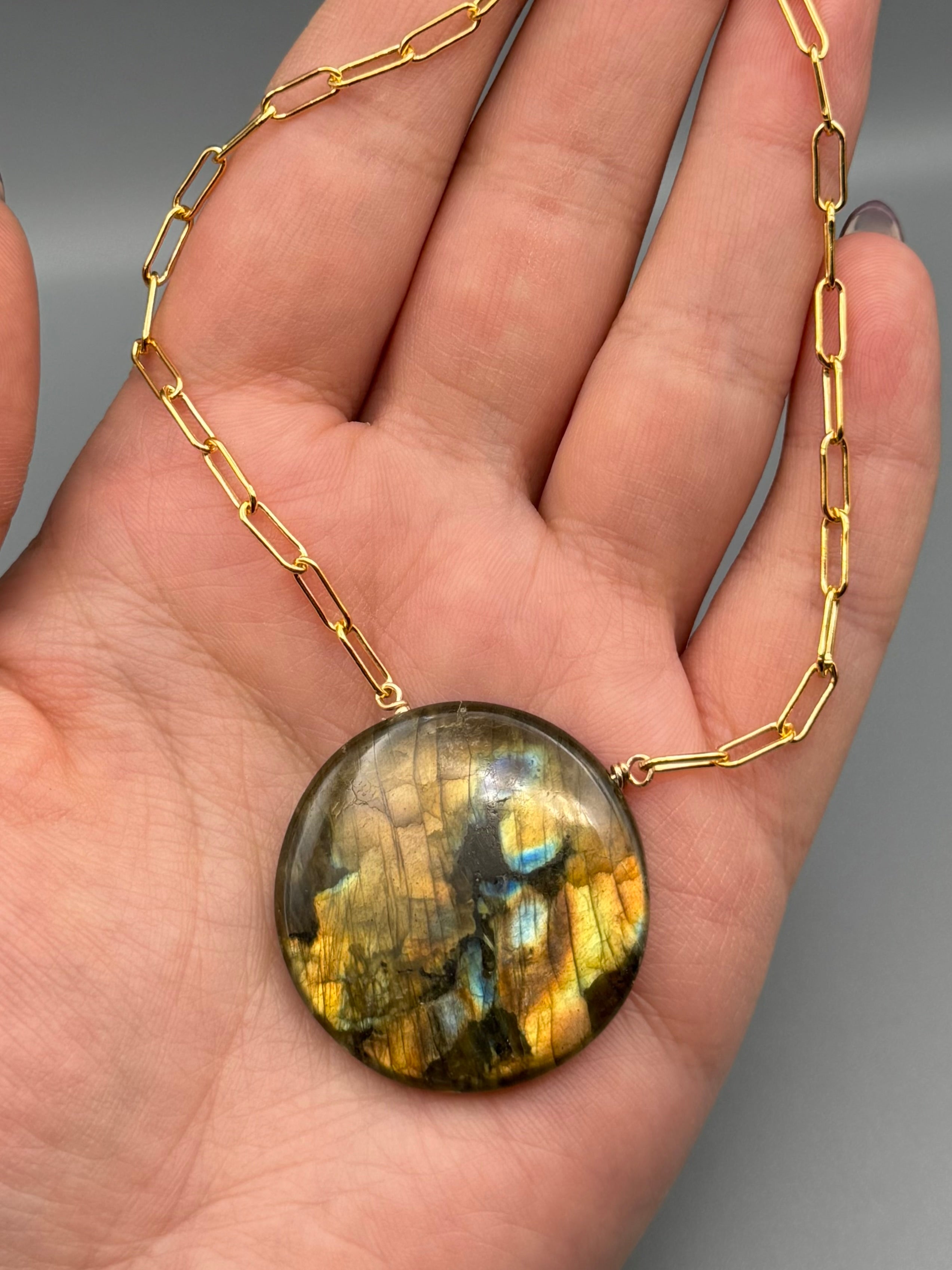 •AEON• labradorite coin + gold necklace (18"-20" long)