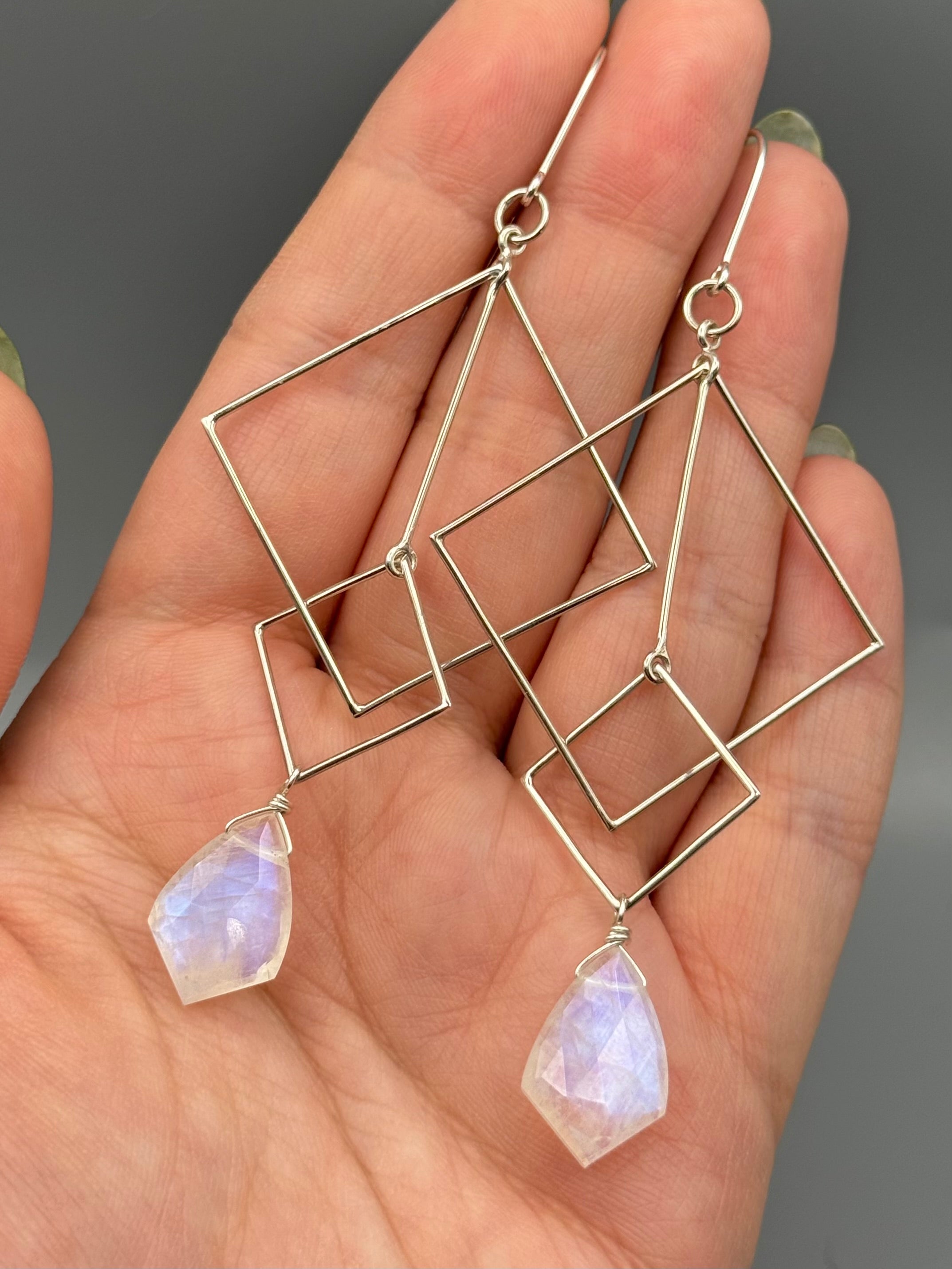 •LYRA• rainbow moonstone sparrow + silver earrings