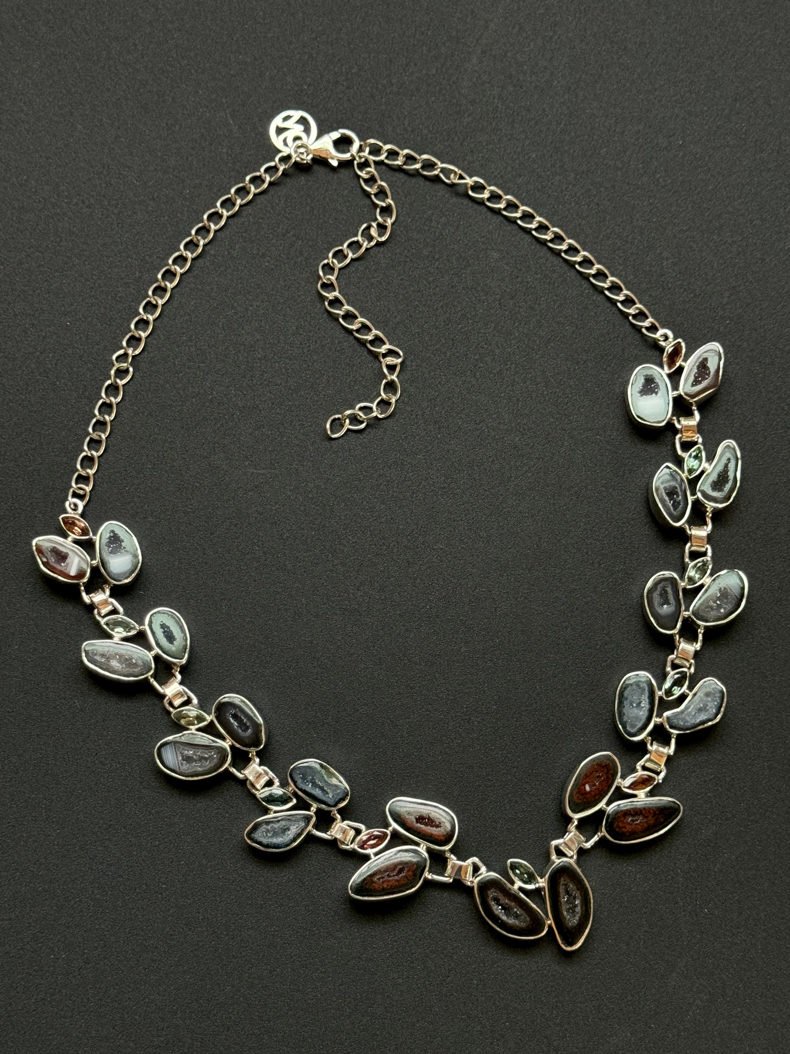•GEODE DRUZY + TOURMALINE• multi-stone + silver necklace (ADJ to 18")